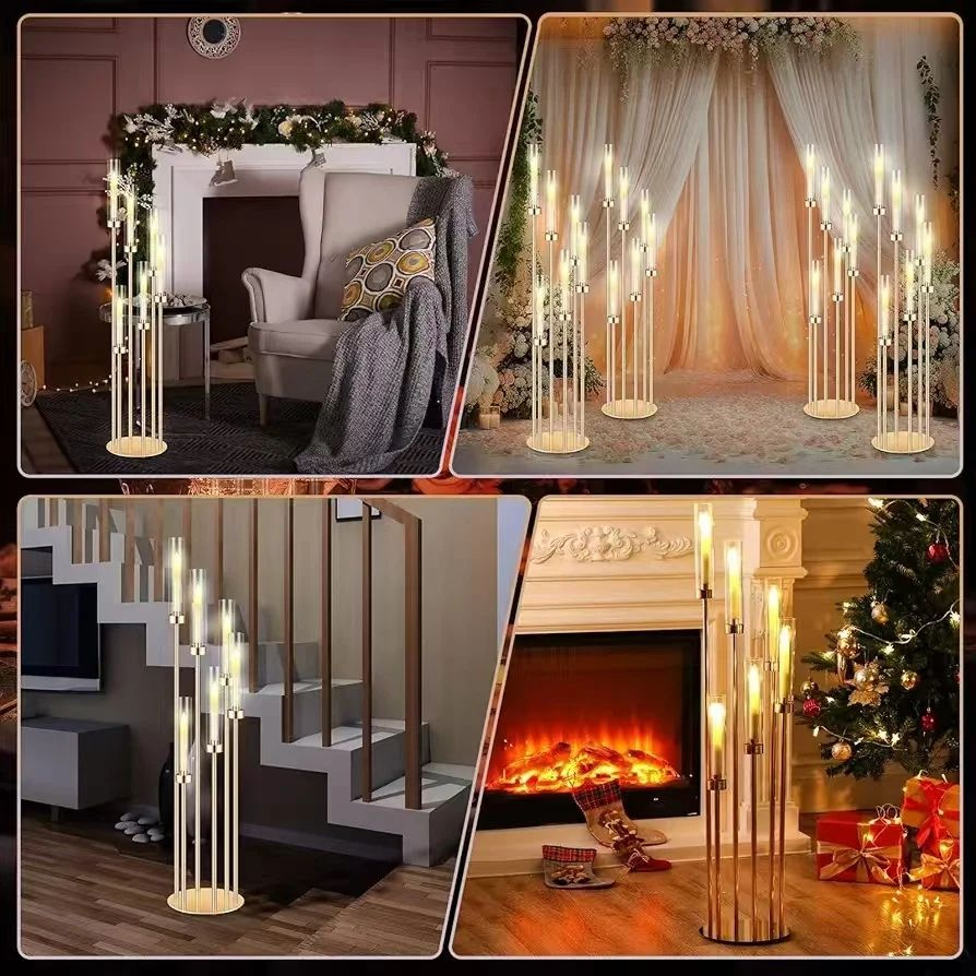 46 Inch Metal Floor Candlestick Holders Set With 24 LED Candles For Wedding Centerpieces And Event  1