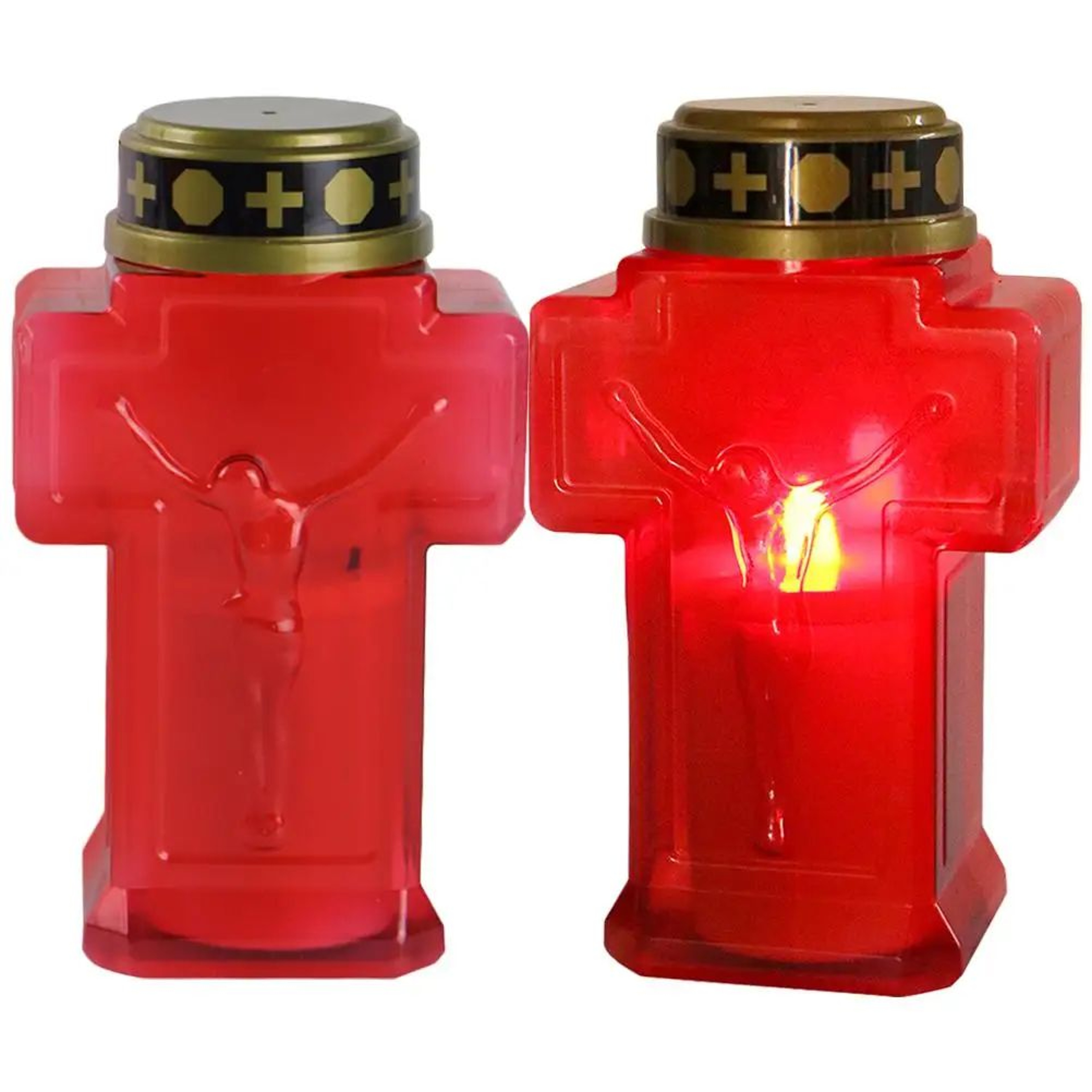 2 Pcs Flameless Religious Candles LED Prayer Lights With Jesus Cross Design Battery Operated 1