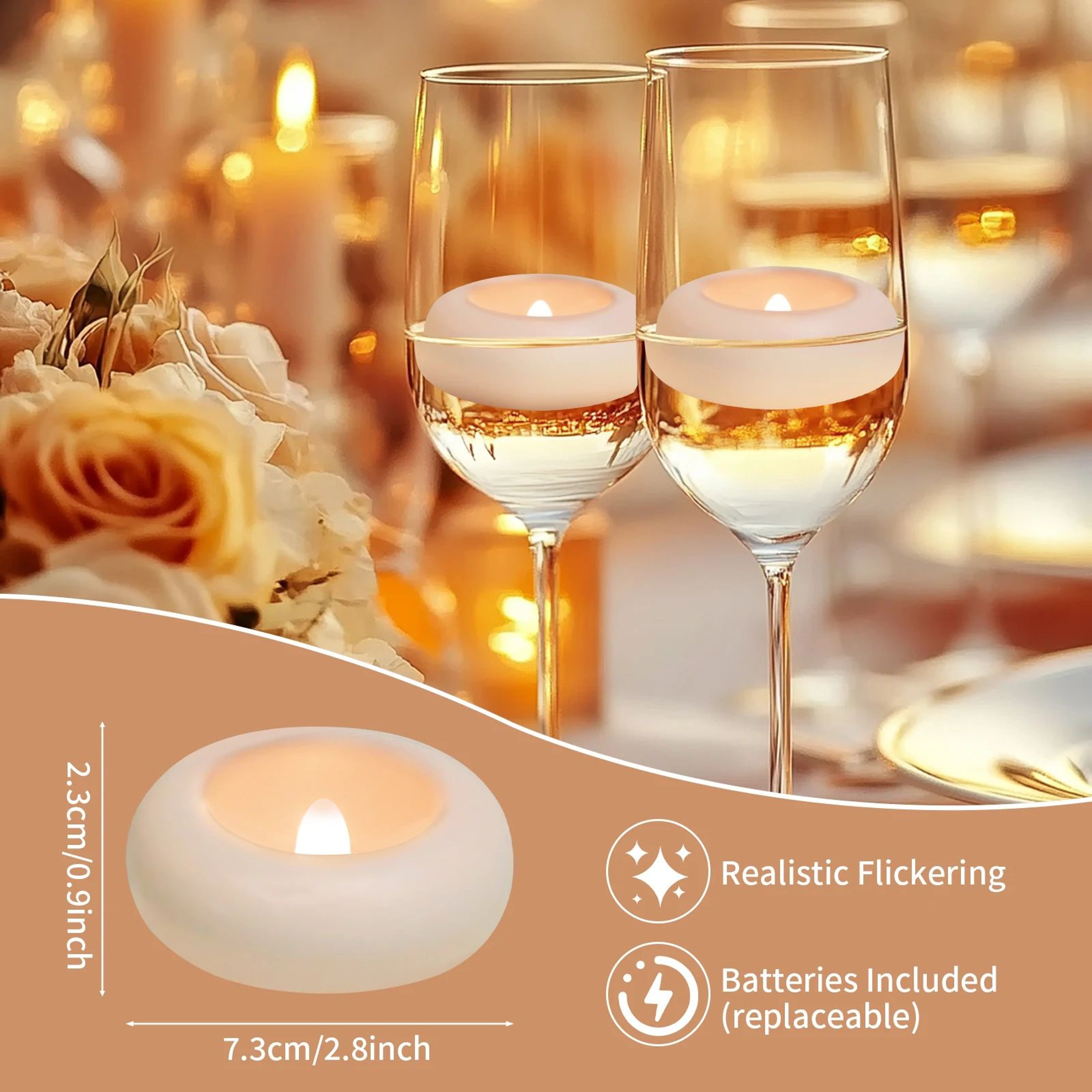 Floating LED Candles Waterproof Flameless Tea Lights For Pool Wedding Decor 12 Or 24 Pieces 3