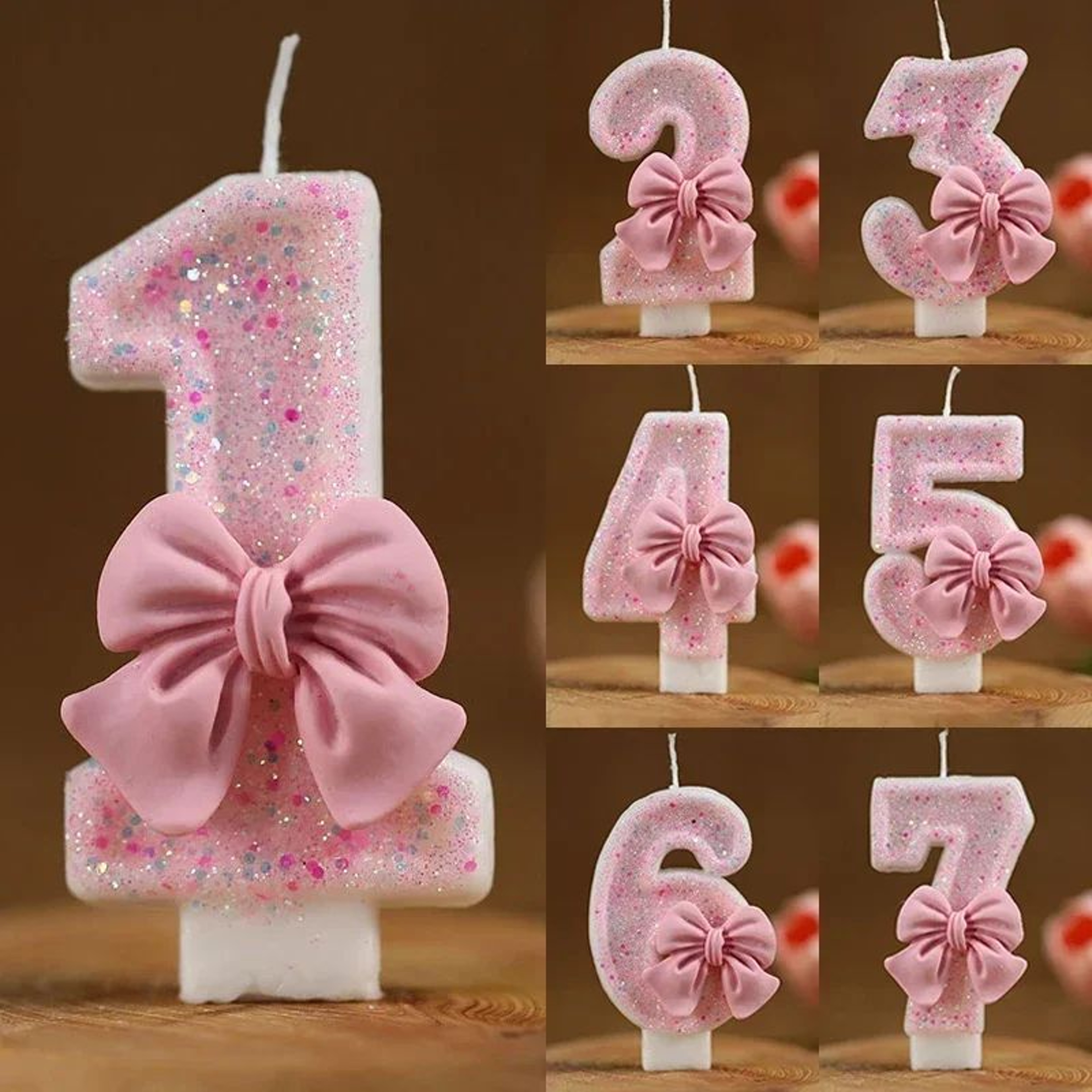 Pink Glitter Number Birthday Candle 3D Cake Topper Candle For Birthday Cakes 0 To 9 0