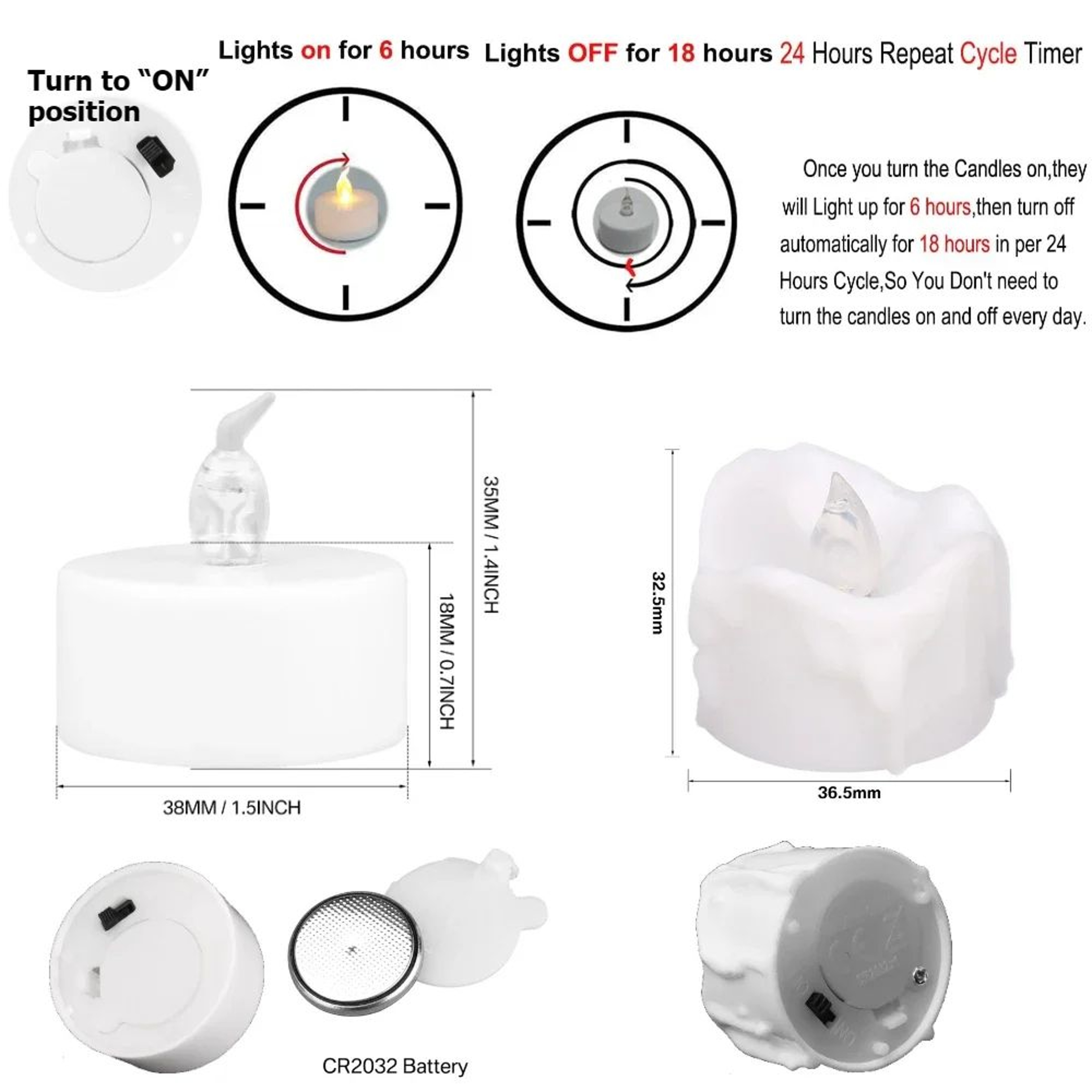 12 Pack Flameless LED Tea Light Candles With Auto Timer Flickering Battery Operated Warm White 4