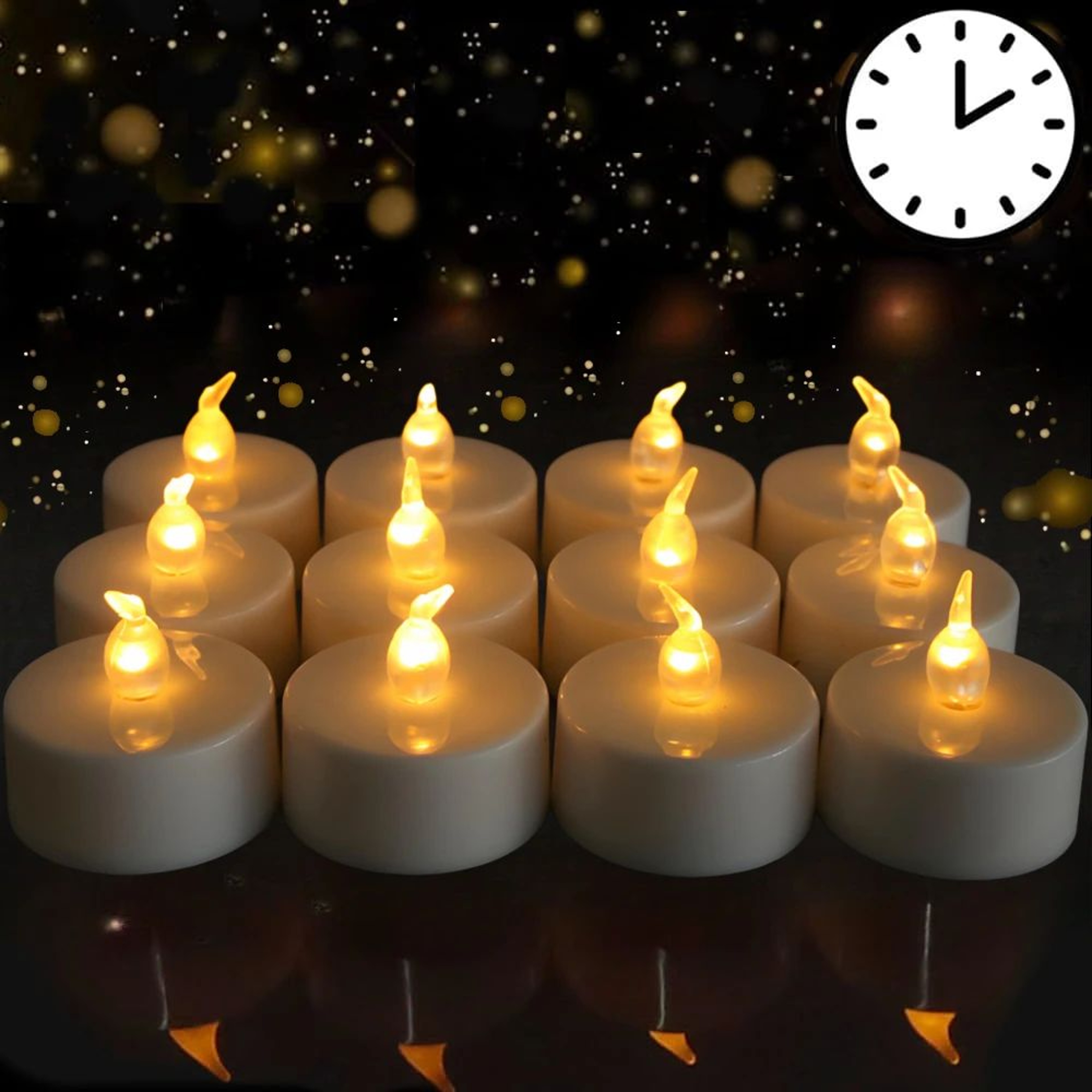 12 Pack Flameless LED Tea Light Candles With Auto Timer Flickering Battery Operated Warm White 6