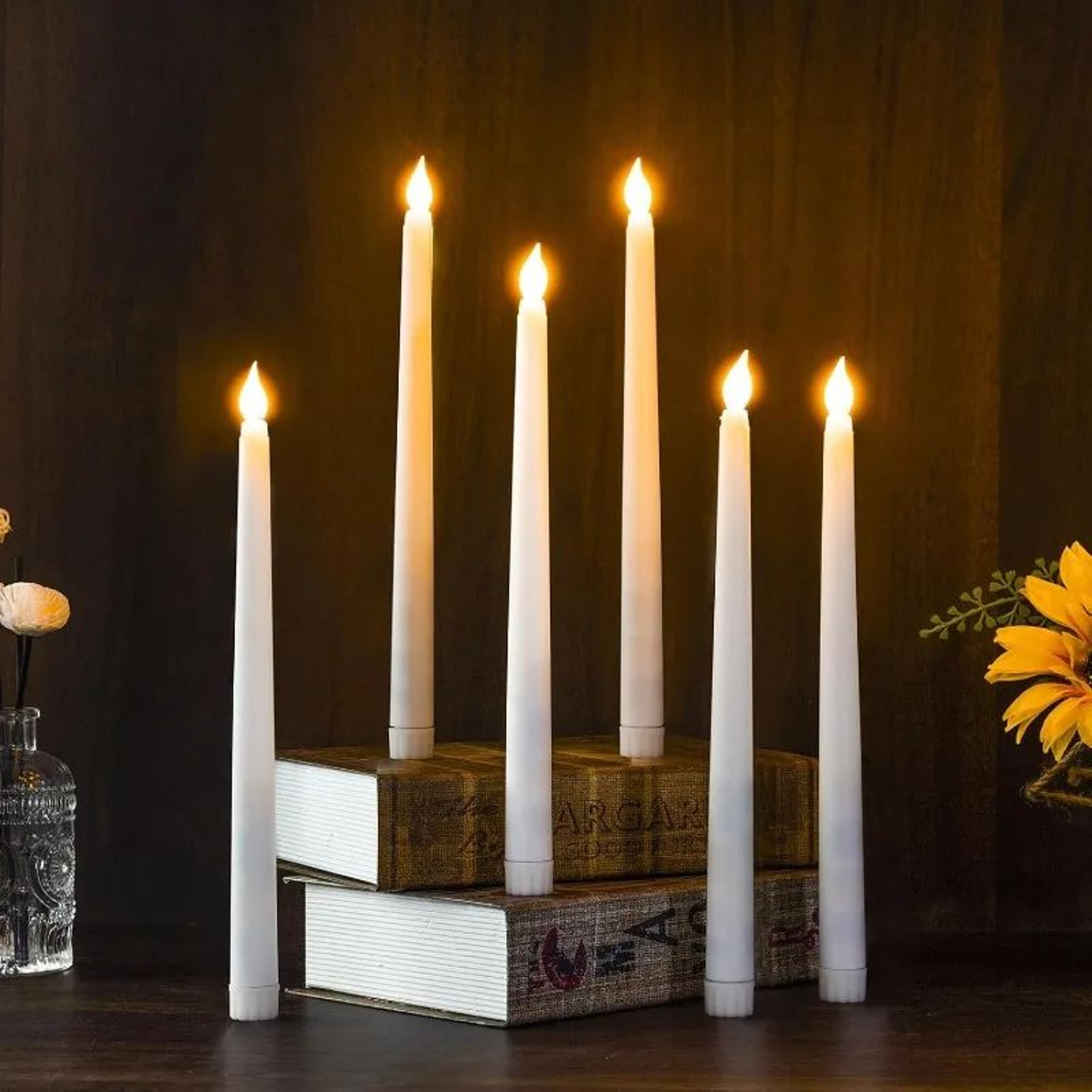 28 Inch LED Flameless Taper Candles Battery Operated Warm White Decorative Candle Set 4