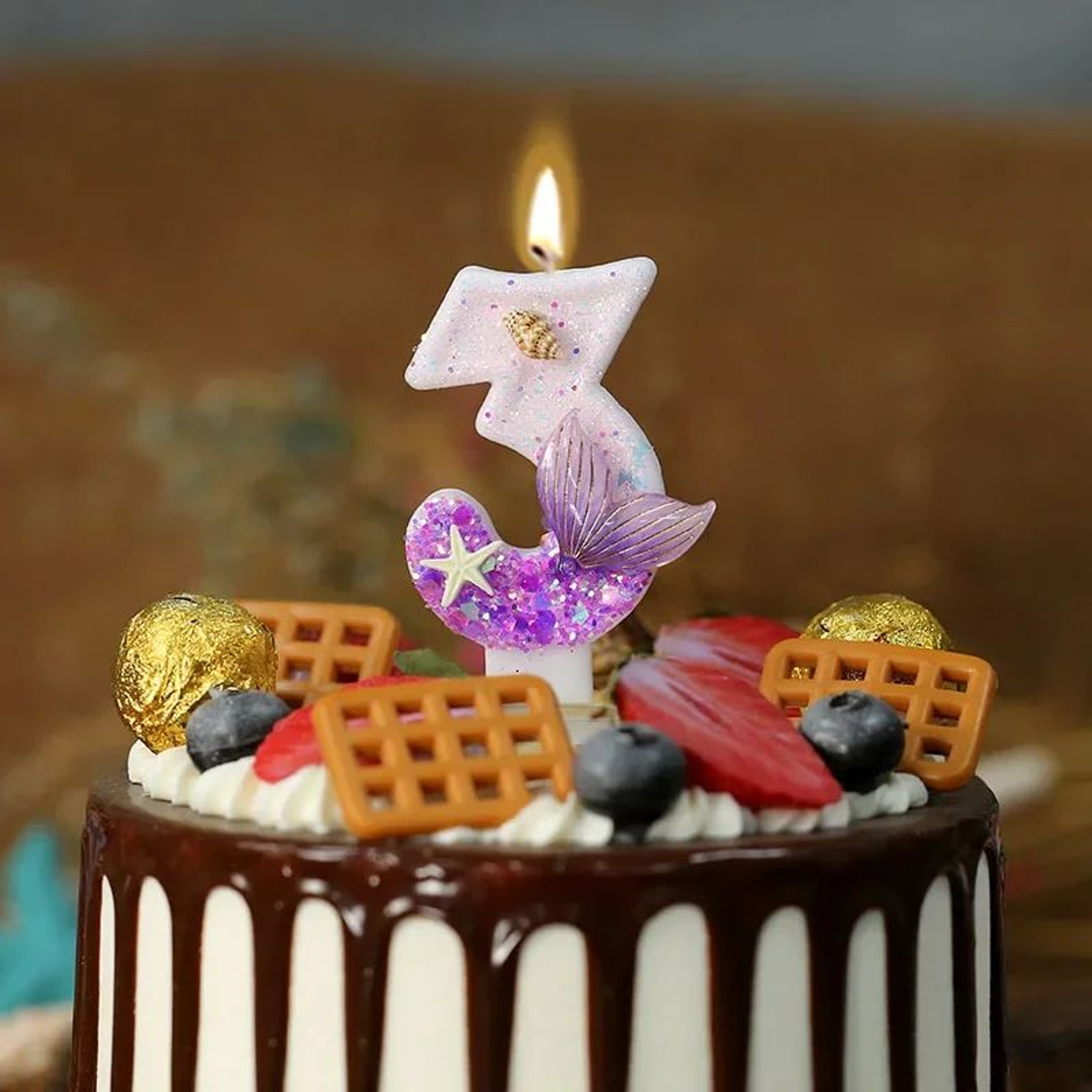 Mermaid Tail Number Birthday Cake Candles With Starfish For Under The Sea Party Decor 3