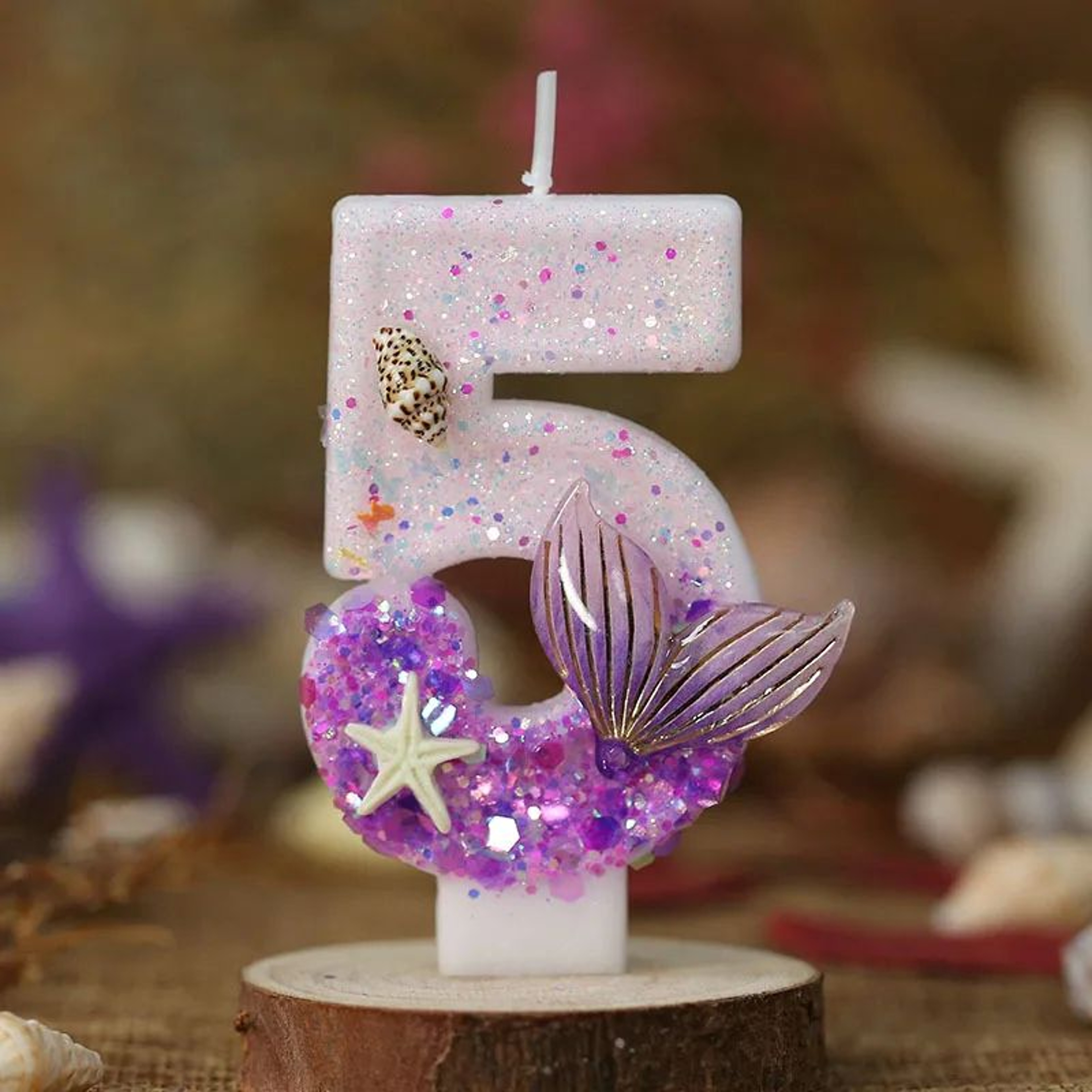 Mermaid Tail Number Birthday Cake Candles With Starfish For Under The Sea Party Decor 5