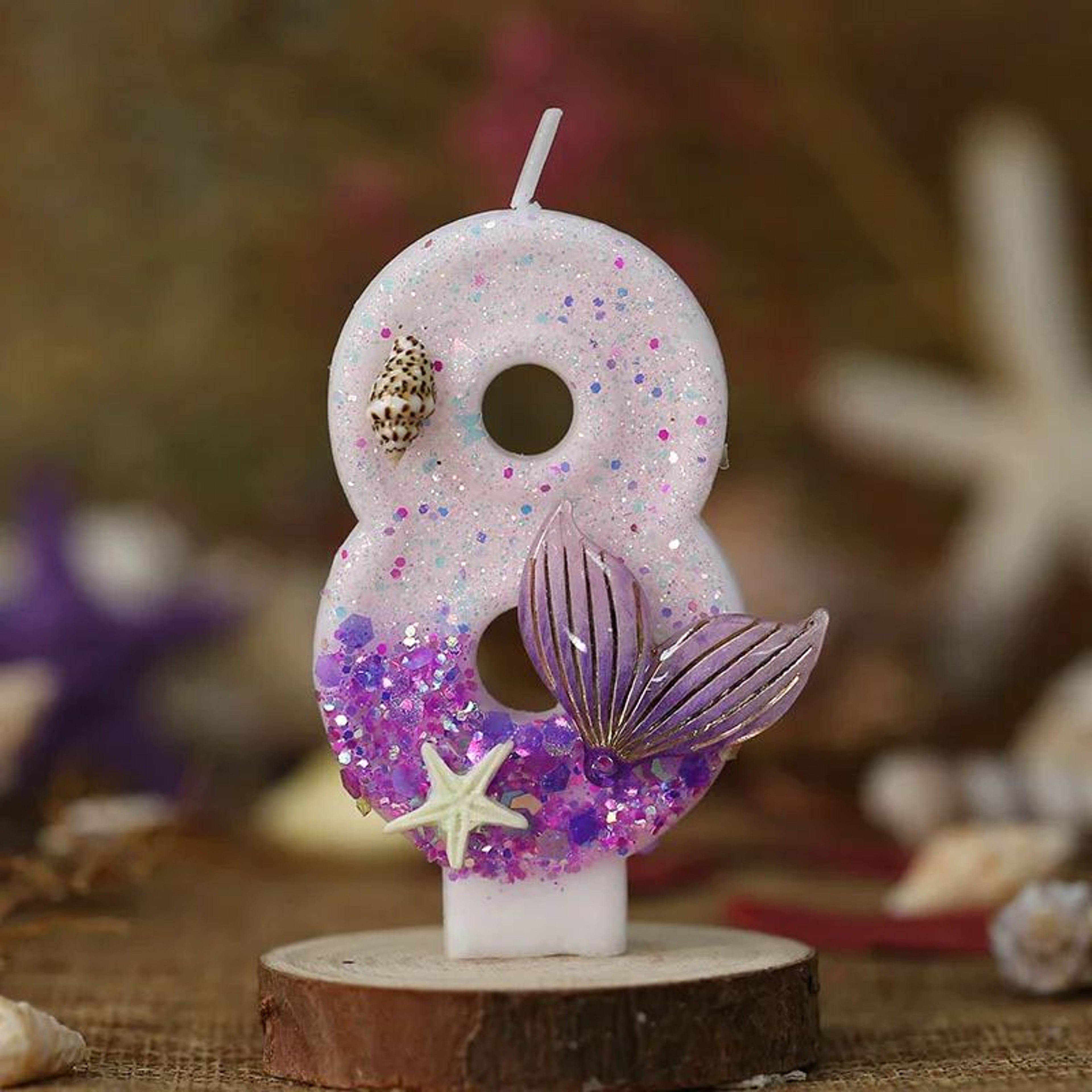 Mermaid Tail Number Birthday Cake Candles With Starfish For Under The Sea Party Decor 14