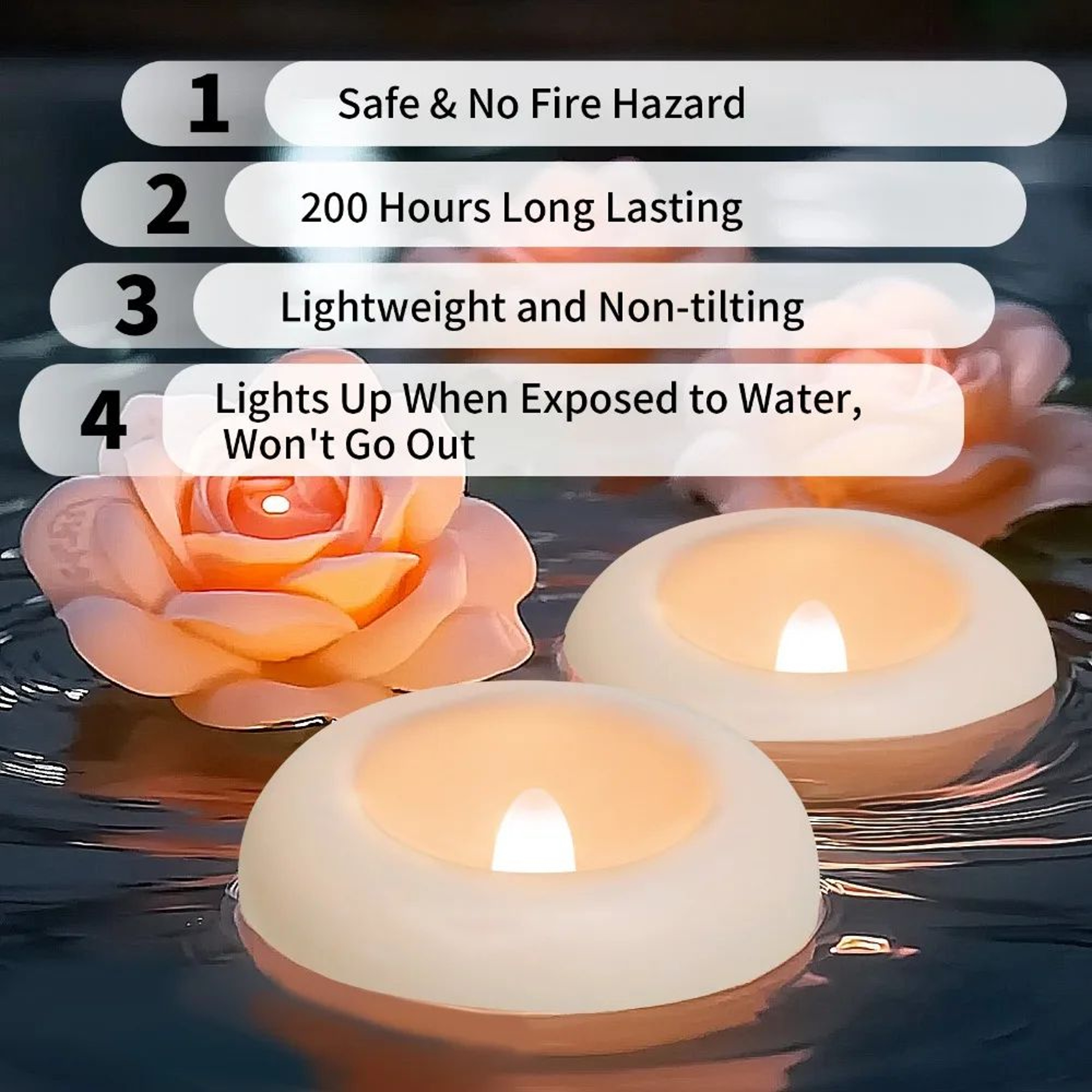 Waterproof Floating LED Candles Flickering Flameless Tea Lights Set For Pool Bath Wedding Decor 1