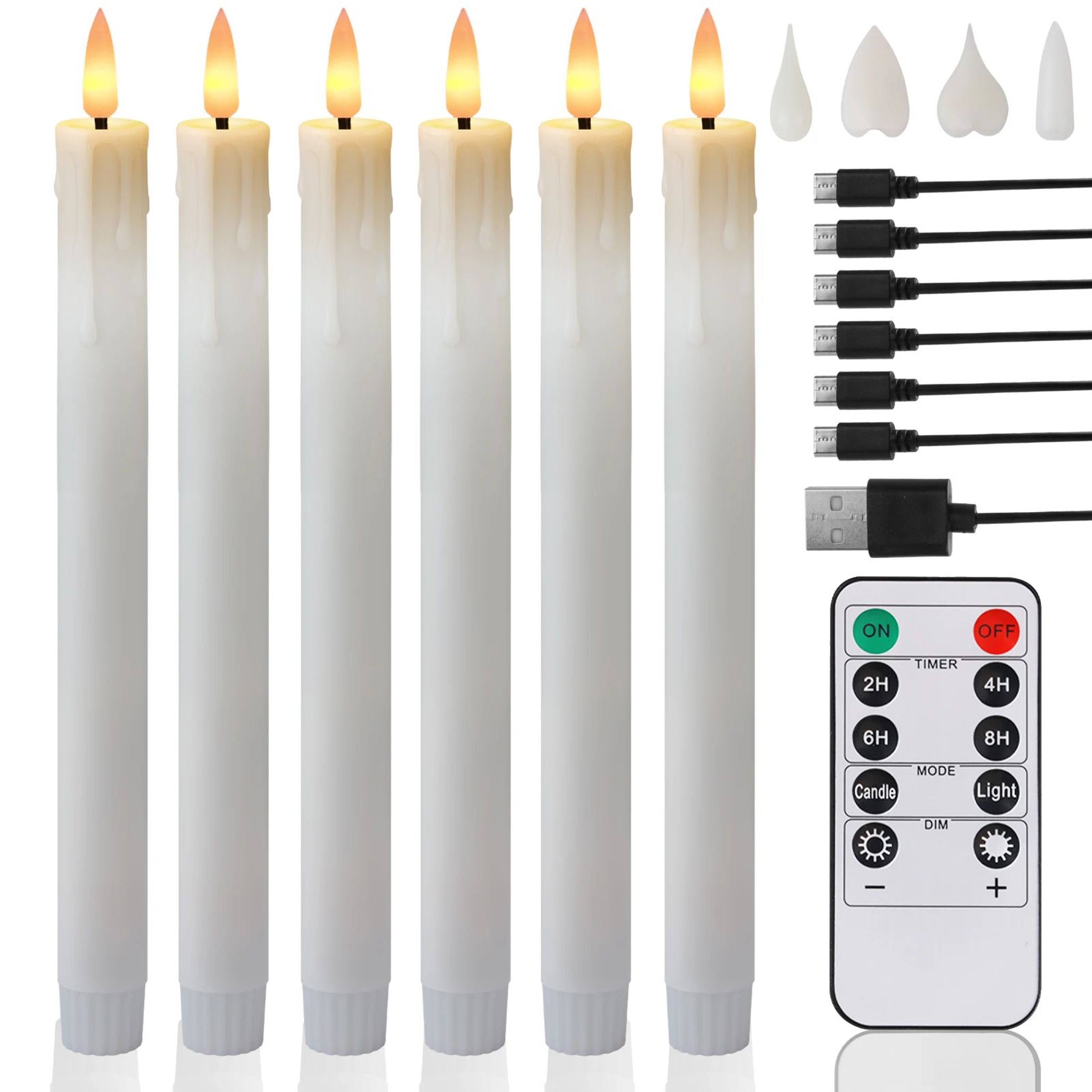 Rechargeable Flameless LED Taper Candles With Remote Control And USB Charging 6
