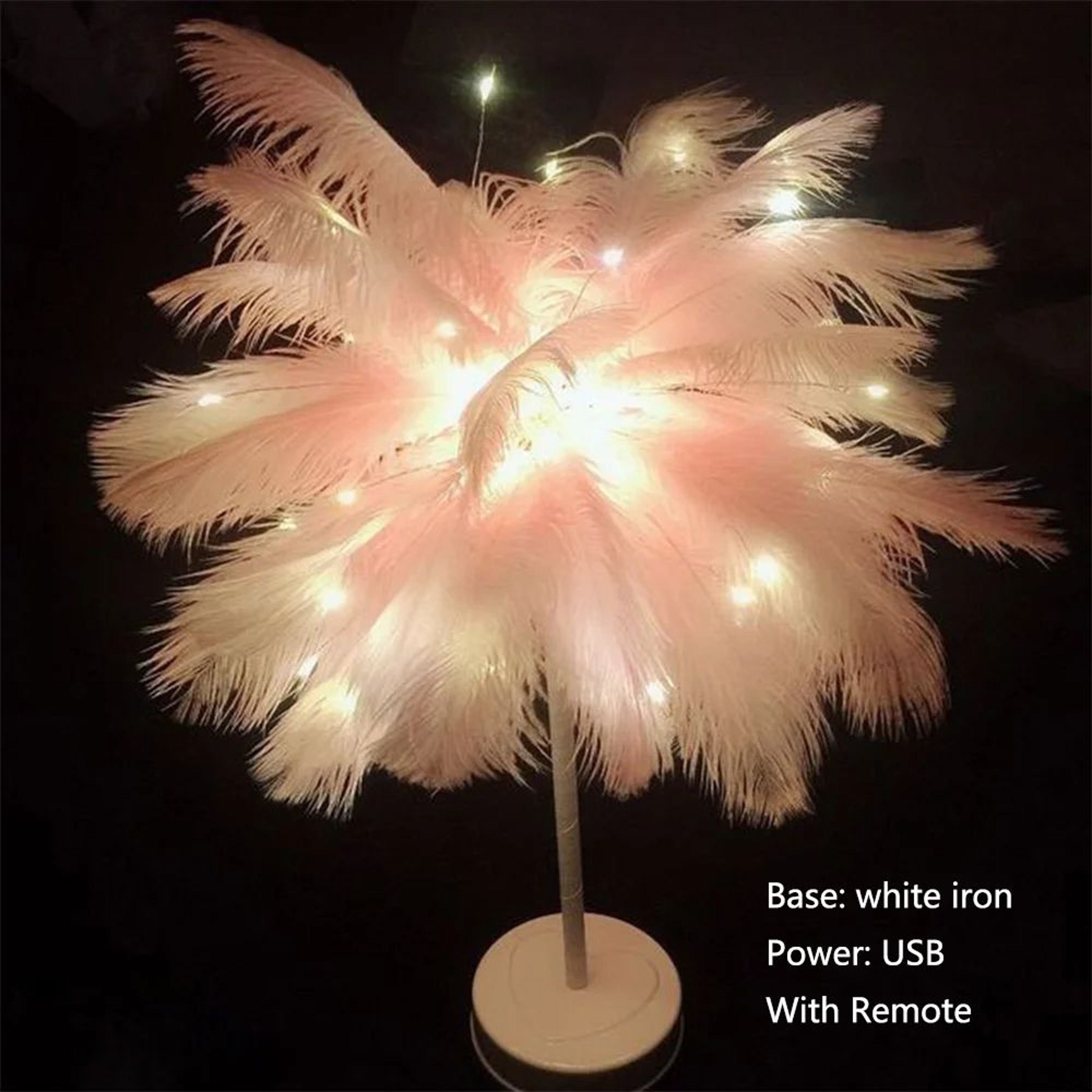 Feather Table Lamp With Remote Control USB Table Lamp Warm White LED Bedside Light 8