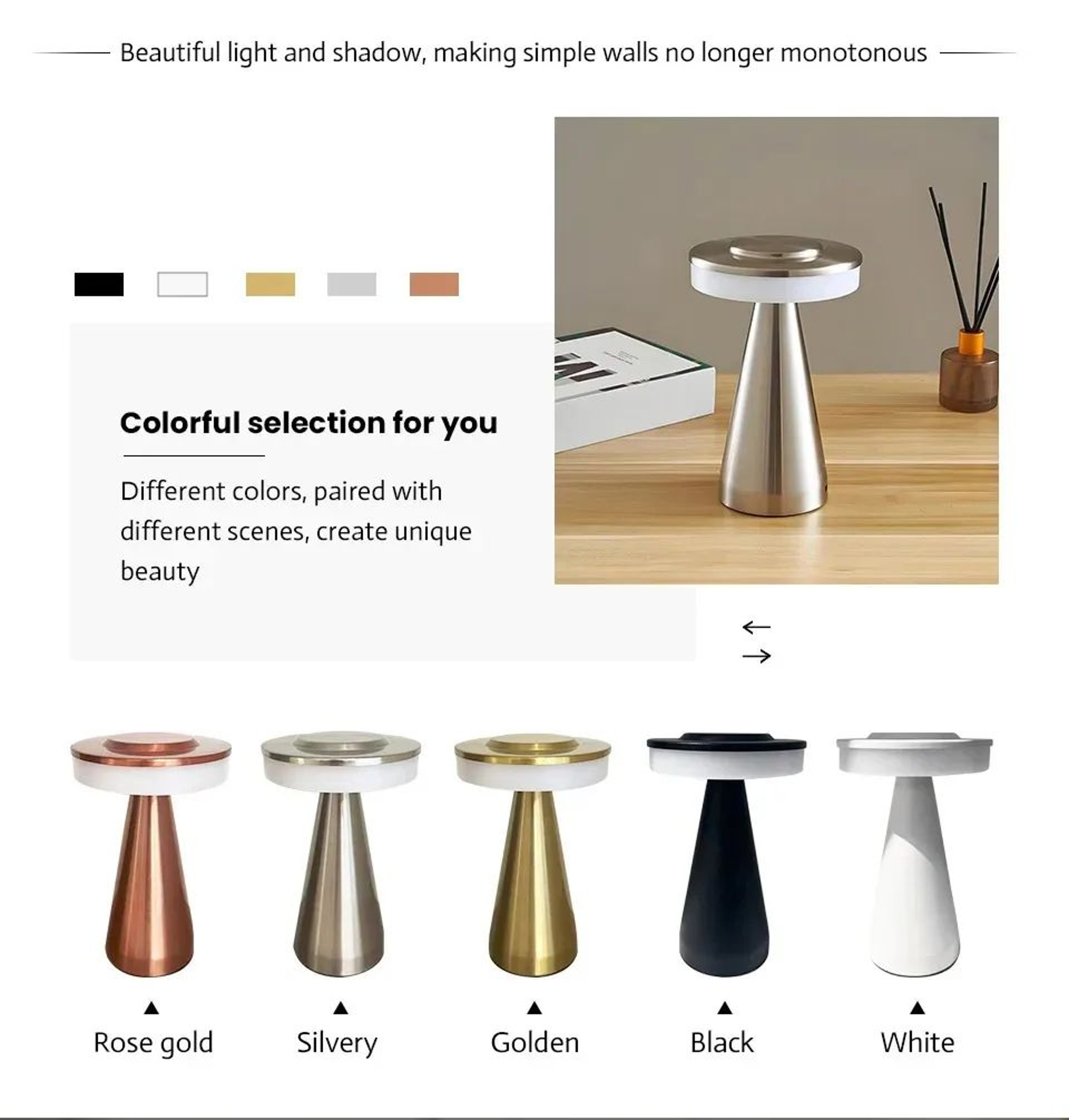 Mushroom LED Cordless Table Lamp Rechargeable Touch Sensor Bedside Night Light 2