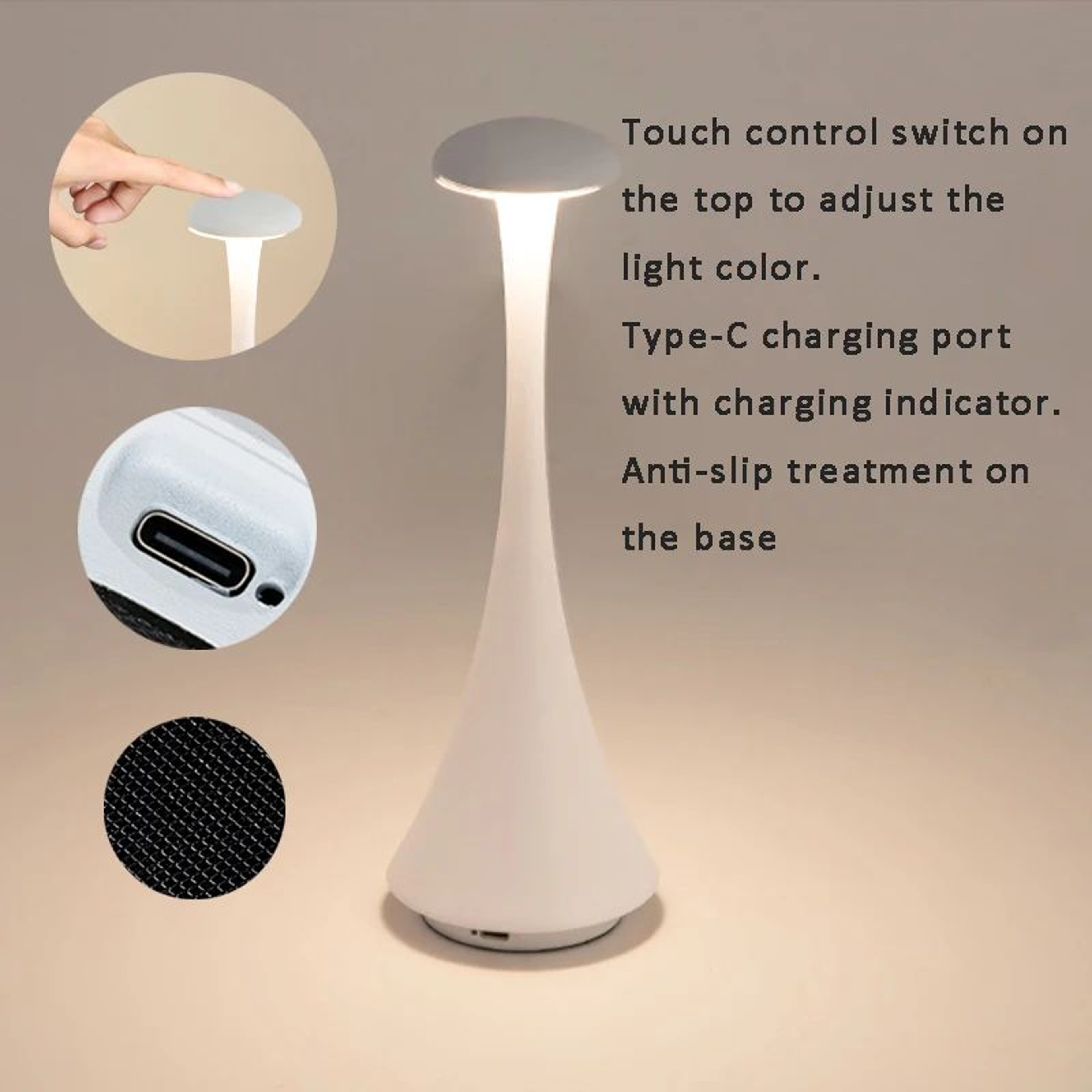 Rechargeable Mushroom Table Lamp USBC Touch Cordless LED Bedside Light 3