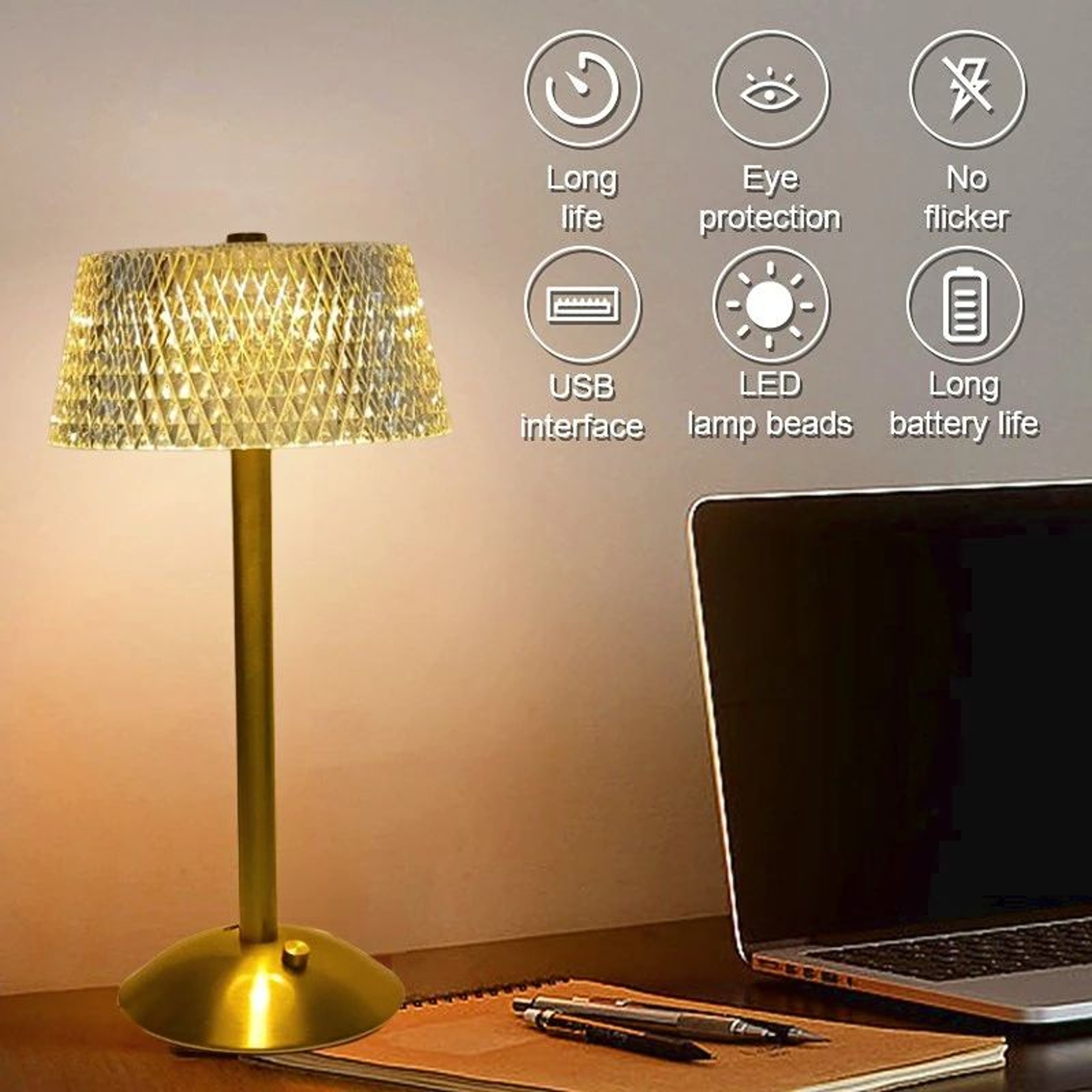 Cordless Rechargeable LED Table Lamp With Touch Dimming For Bedroom  Home Decor 2
