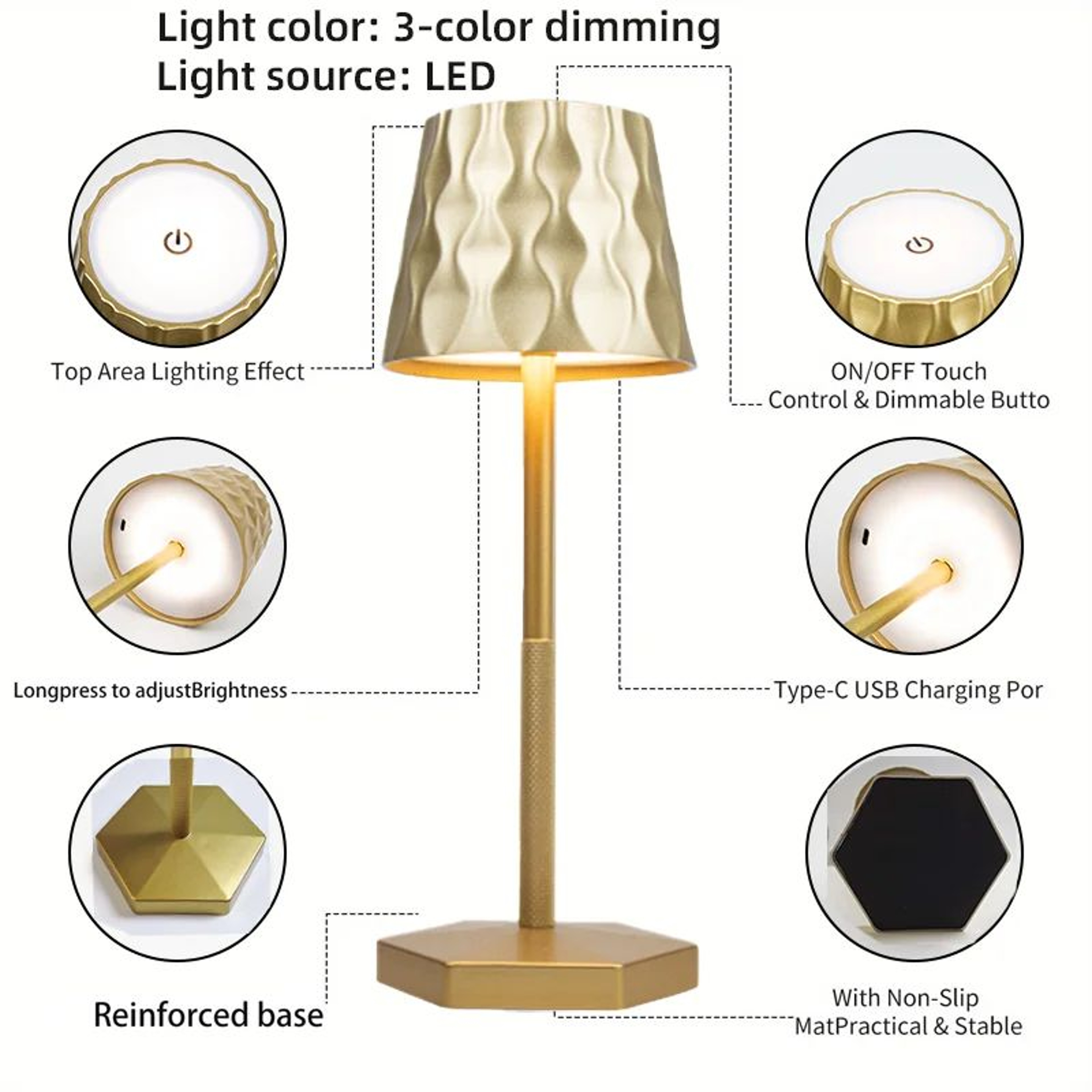 Aurora Ripple Cordless Table Lamp  Rechargeable LED Touch Control Modern Bedside Lamp 5