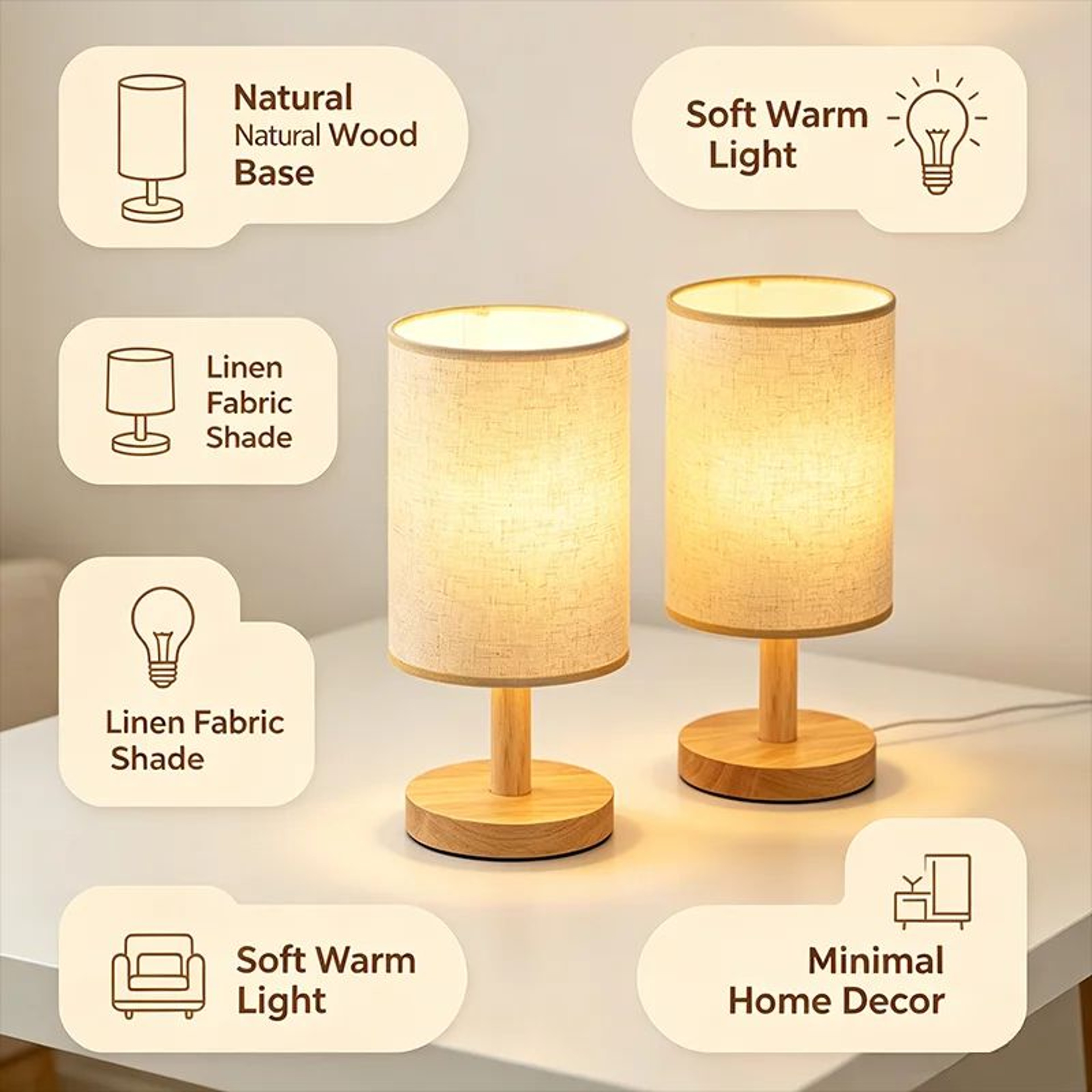 Modern Chinese Style LED Bedside Lamp With Dimmable USB Power  Fabric Shade 5