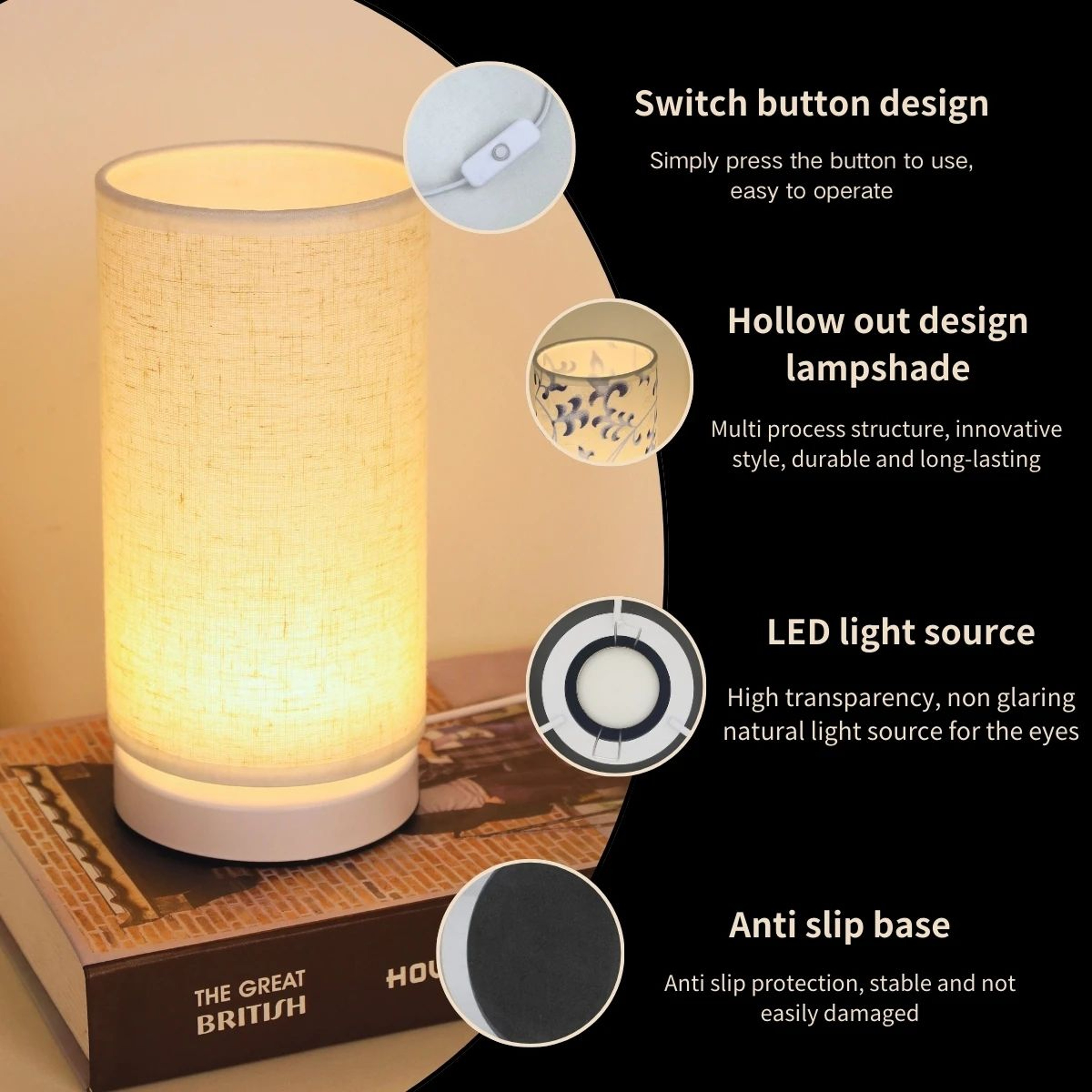 Warm Fabric LED Desk Lamp With USB Power For Bedroom Reading  Home Decor 4