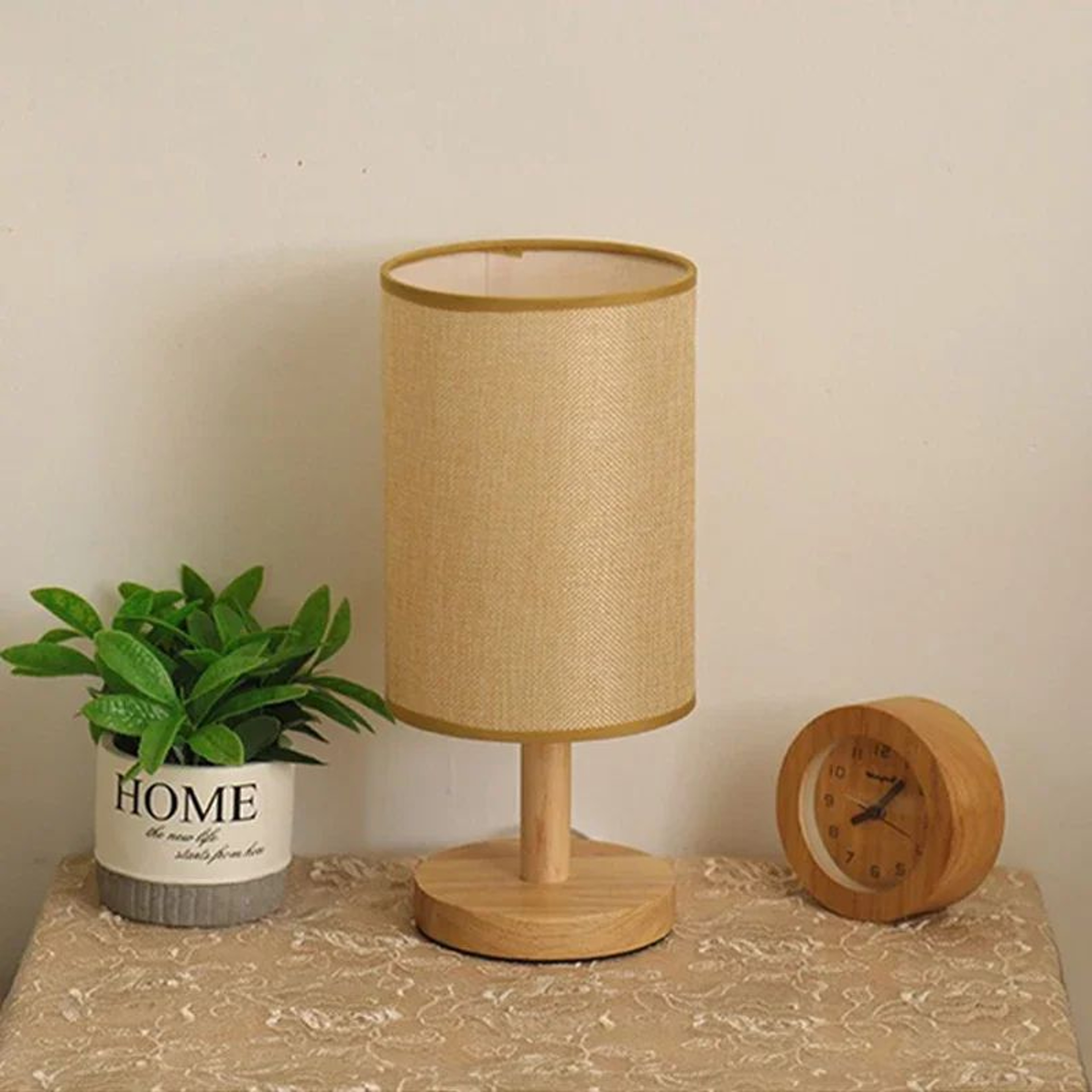 Modern USB Table Lamp With Wooden Base  Fabric Shade  LED Bedside Lamp For Bedroom Decor 4