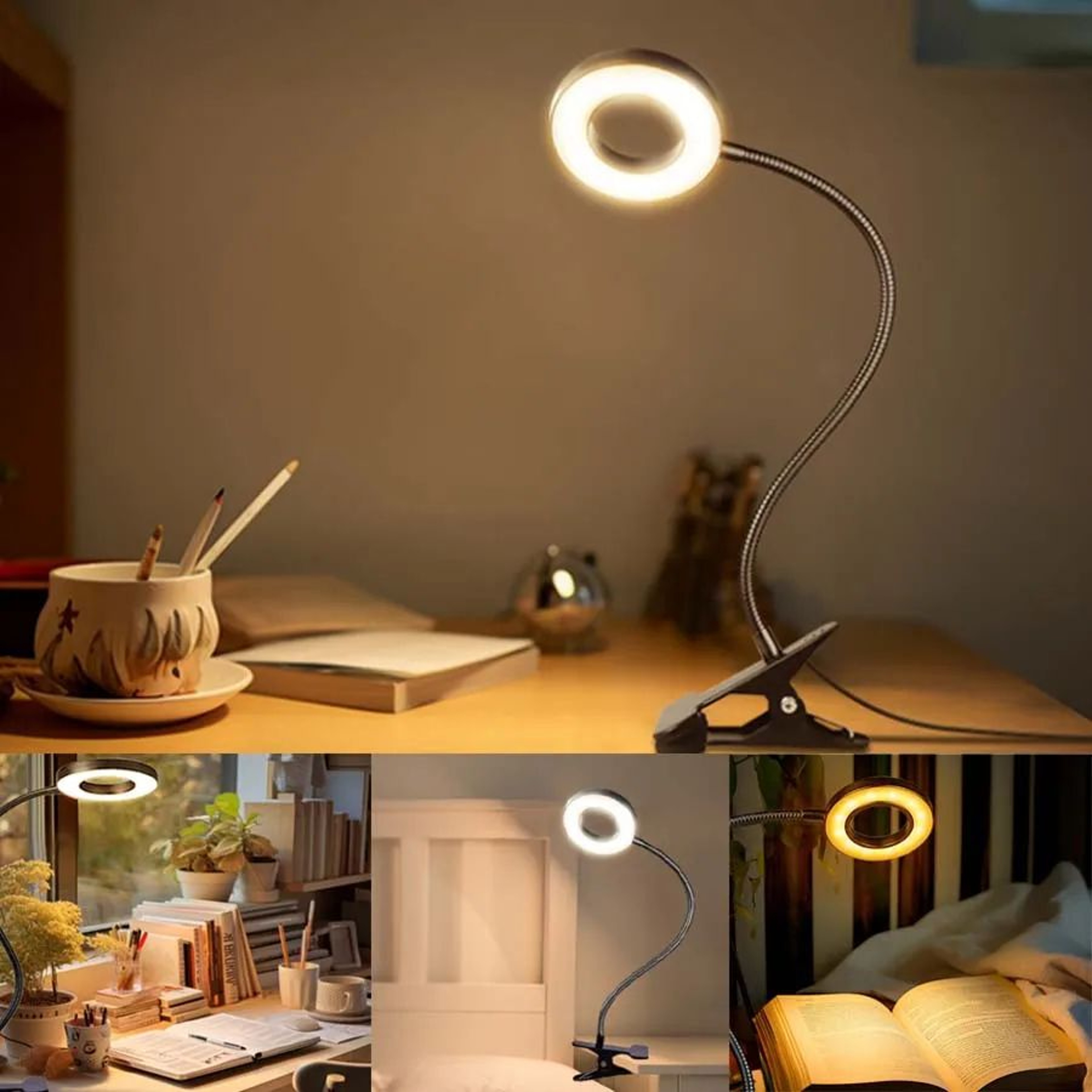 LumiFlex ClipOn Desk Lamp  LED Reading Light With Flexible Gooseneck  3 Color Modes 5