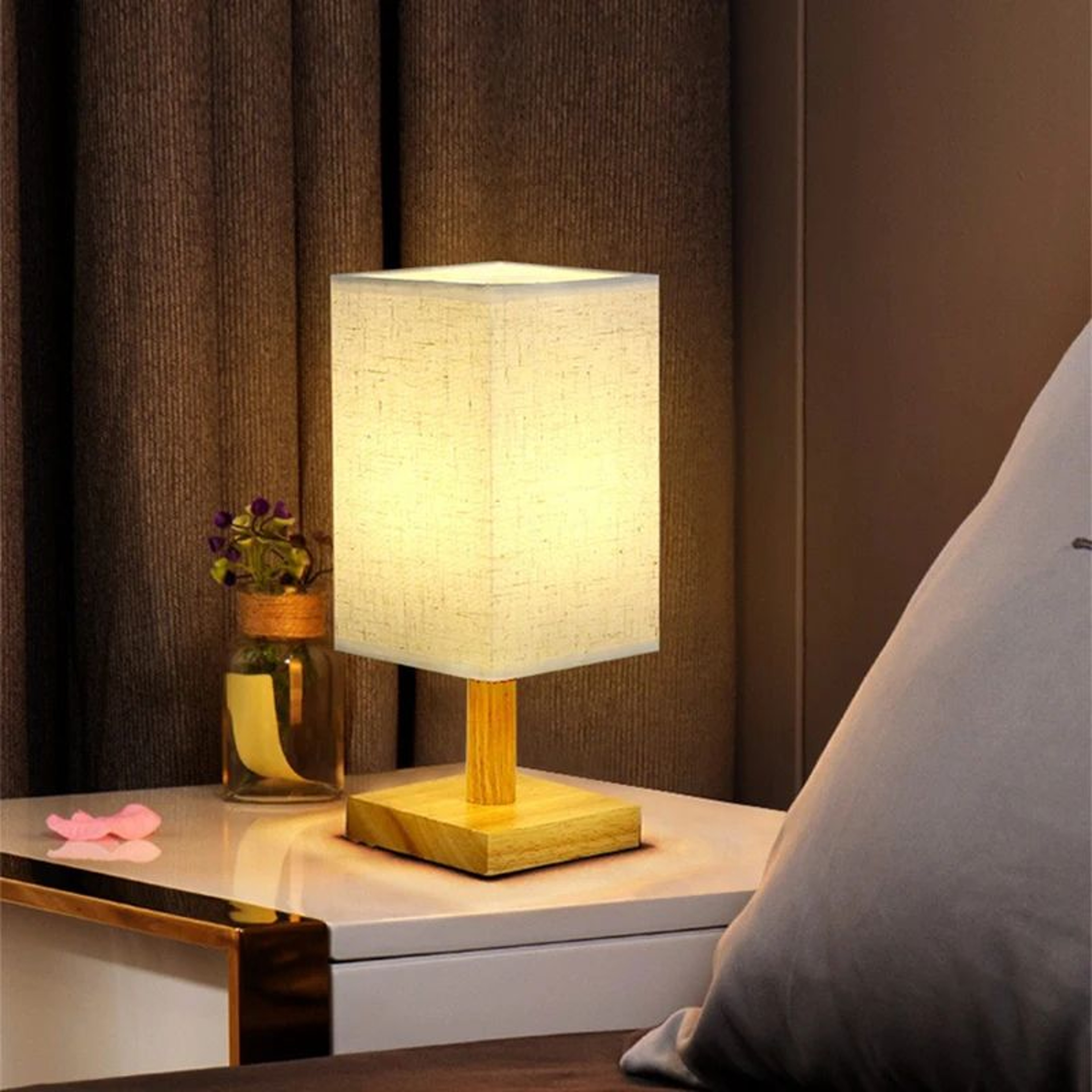 SereneGlow LED Bedside Lamp  Dimmable USB Table Lamp With Fabric Shade For Bedroom Decor 1