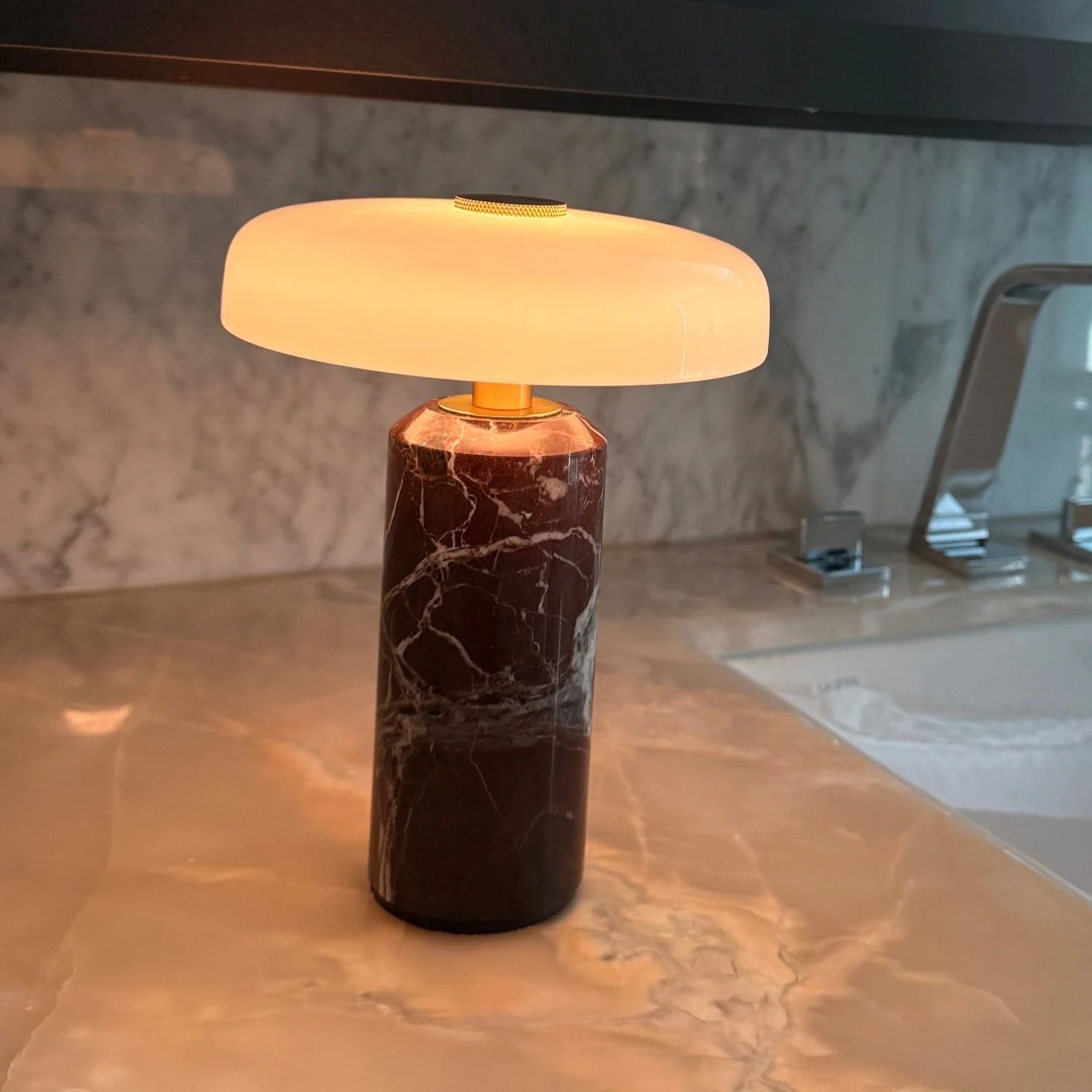 Luxury Rechargeable Table Lamp With Glass Shade  Marble Base  USB Warm Light Ambient Bedside Lamp 0