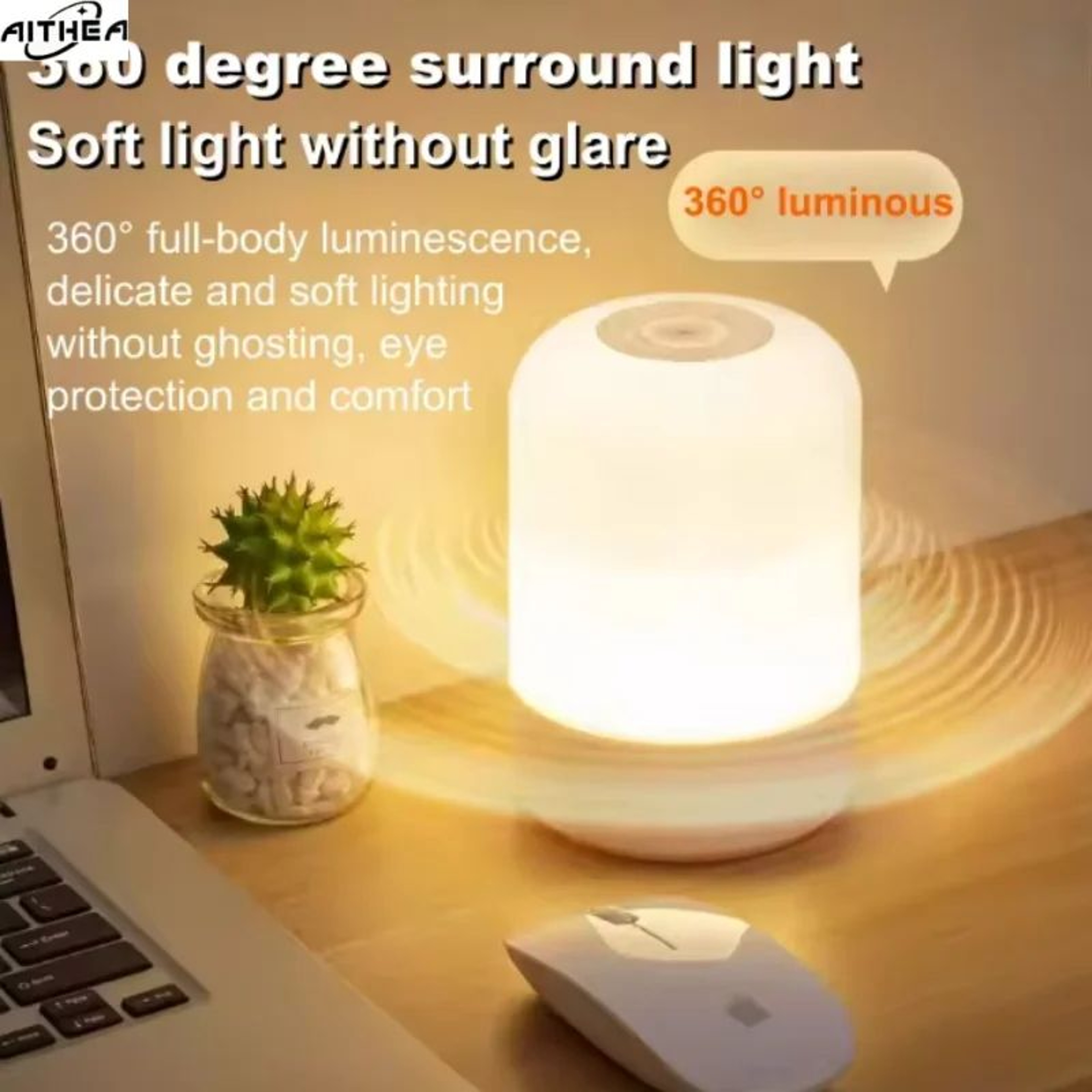 AITHEA LED Night Light Touch Bedside Lamp  3Color Dimmable Table Lamp With USB Rechargeable Design 0