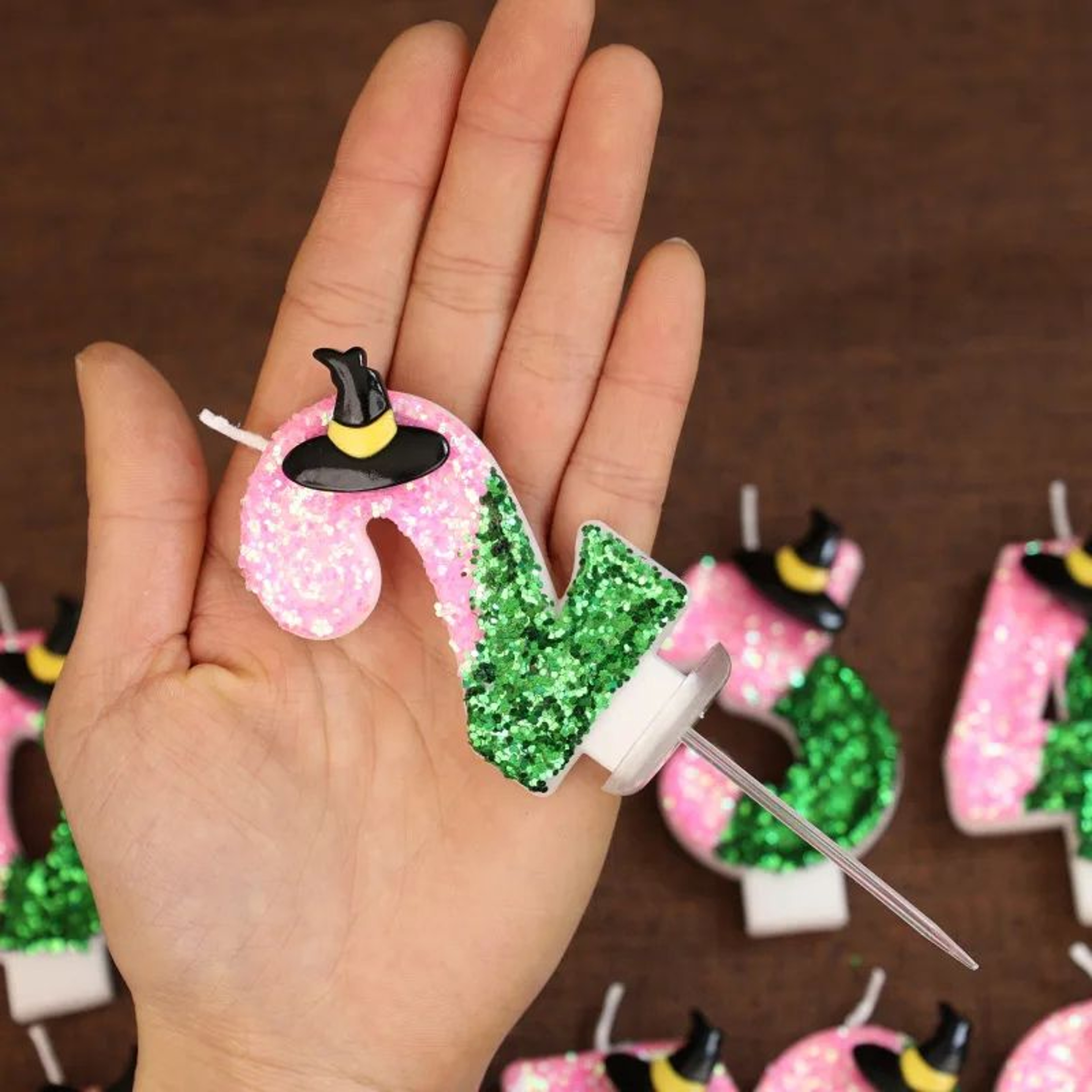 Wicked Number Birthday Candle  Pink  Green Glitter Cake Topper For Halloween  Themed Parties 5