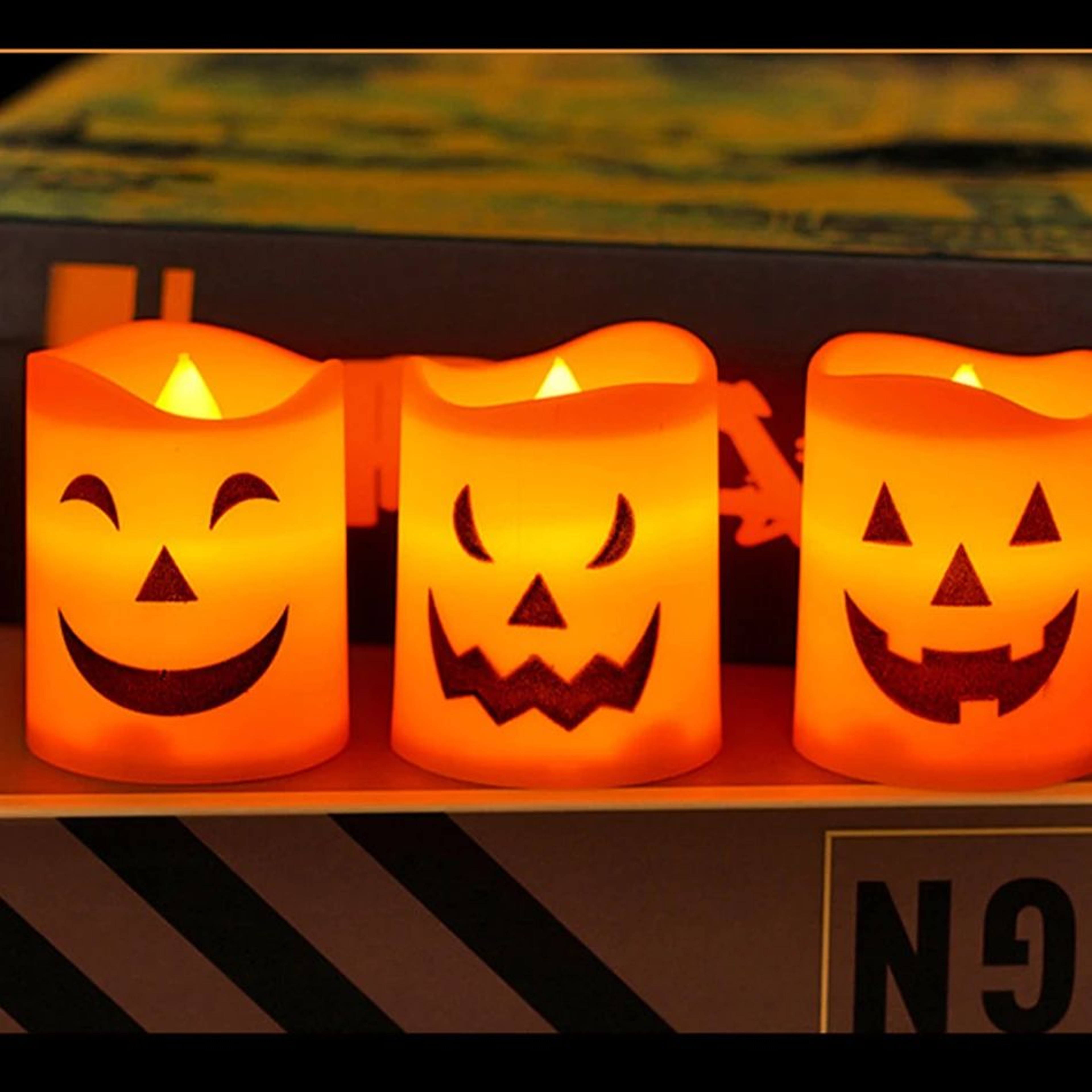 Spooky Glow Halloween Pumpkin Lantern LED Ghost Face Candle Light 2