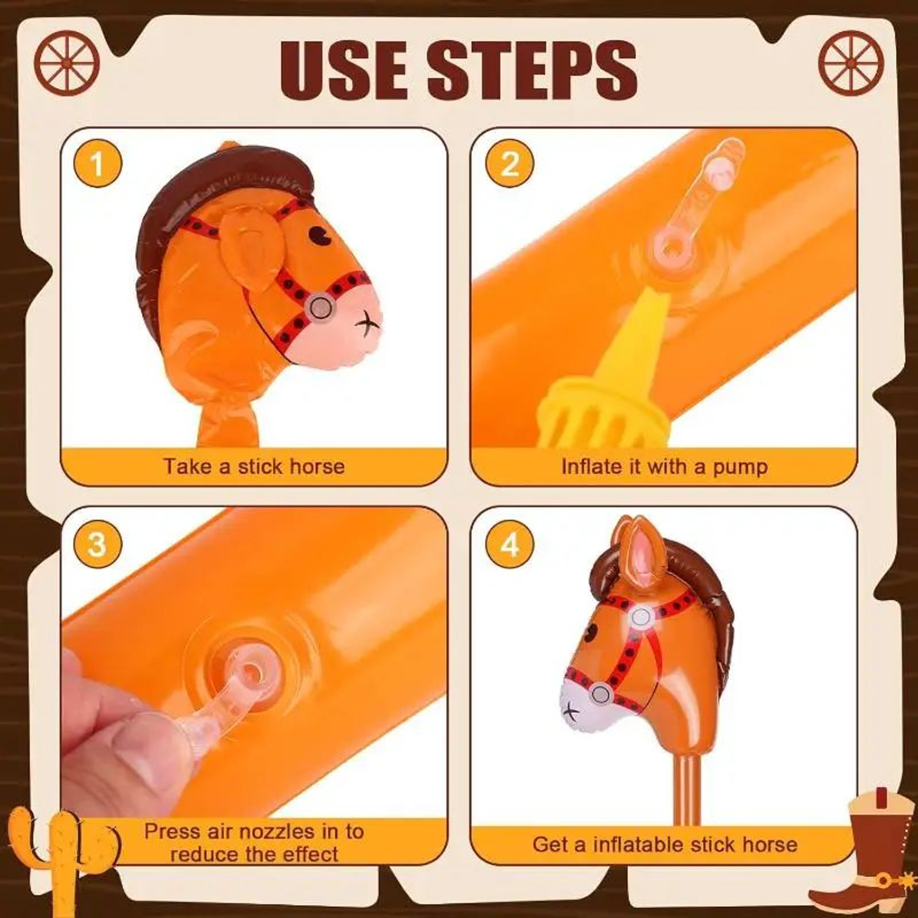Inflatable Stick Horse Toy For Kids Cowboy Party  Pretend Play 4