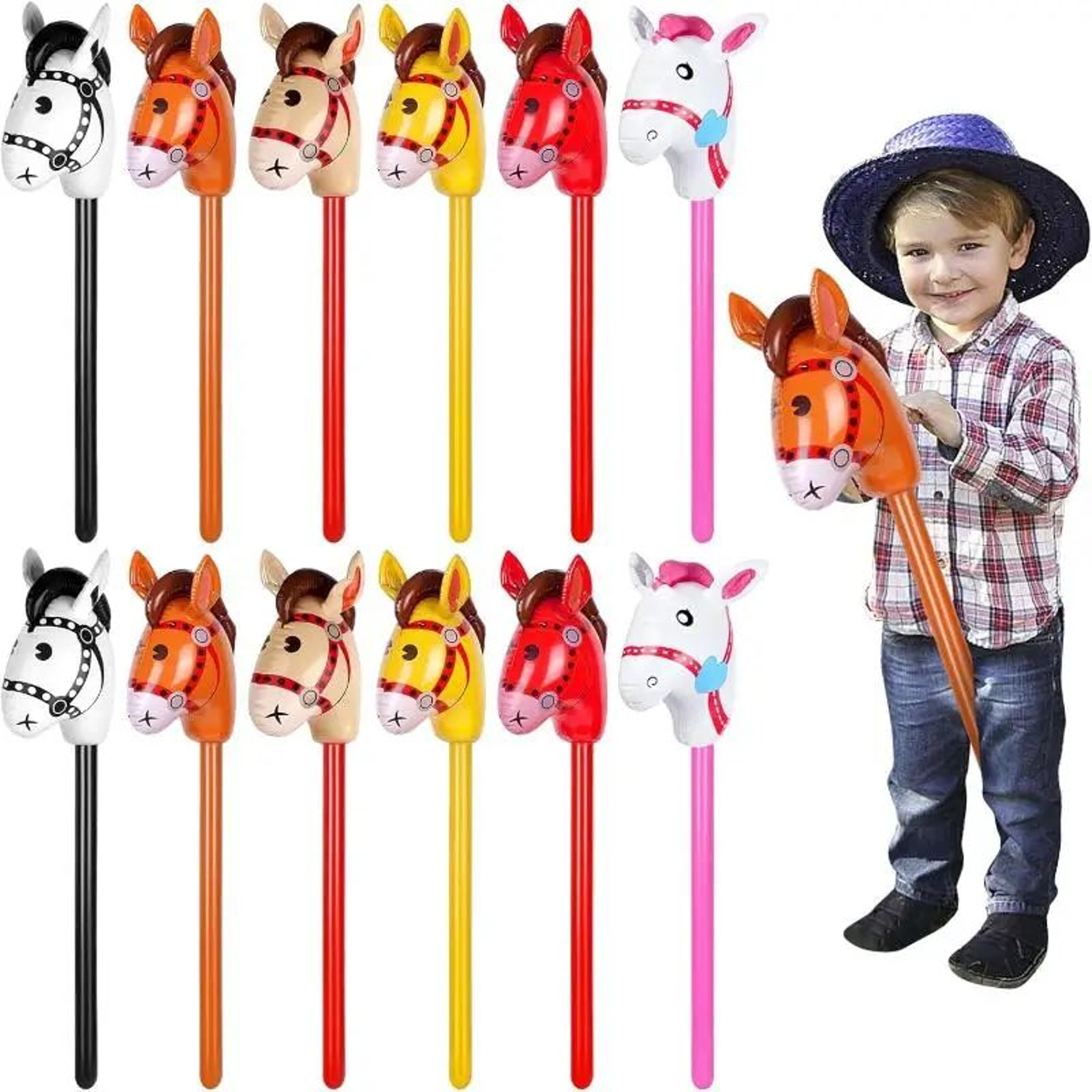 Inflatable Stick Horse Toy For Kids Cowboy Party  Pretend Play 5