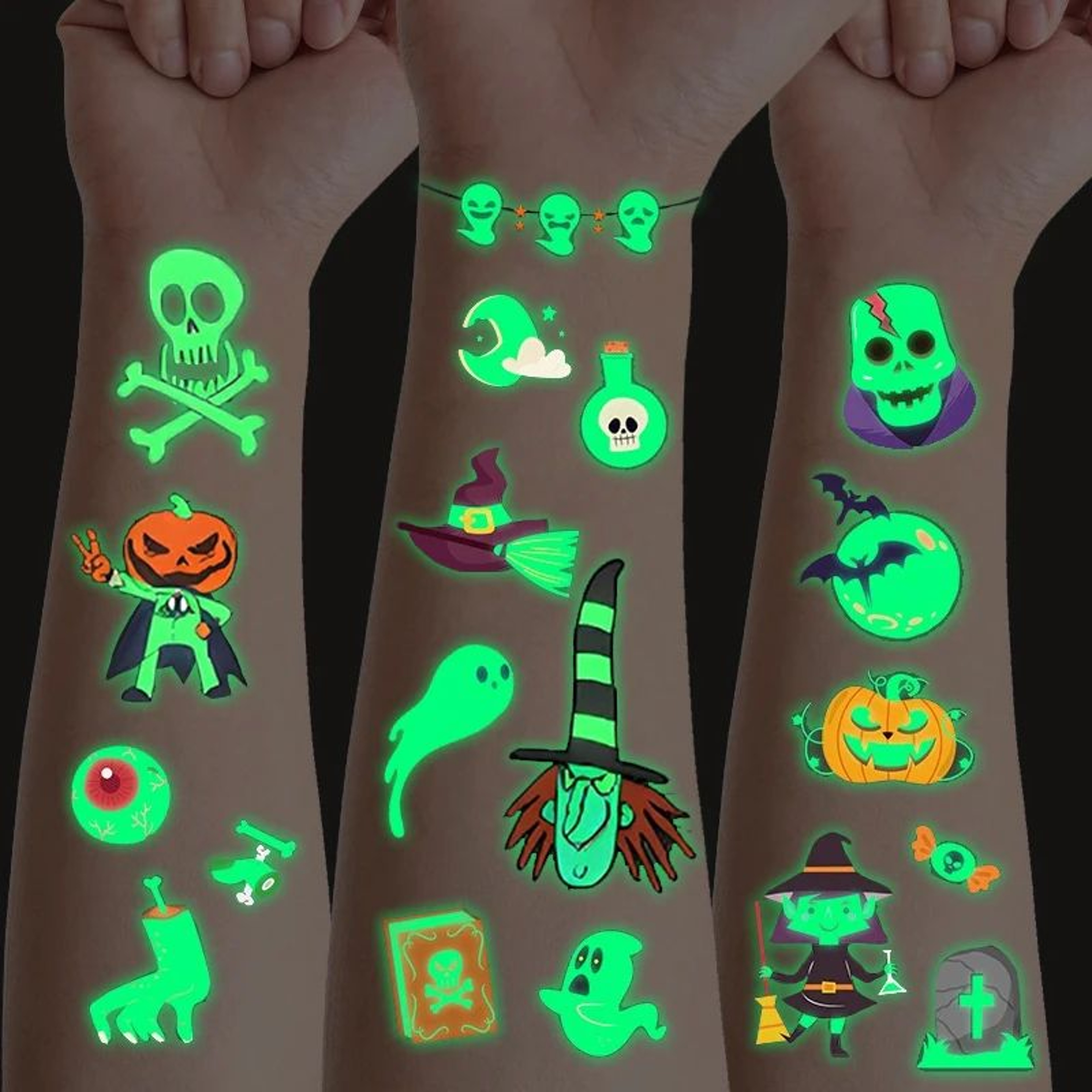 GlowNight Halloween Temporary Tattoos  10 Sheets Of Glow In The Dark Tattoos 0