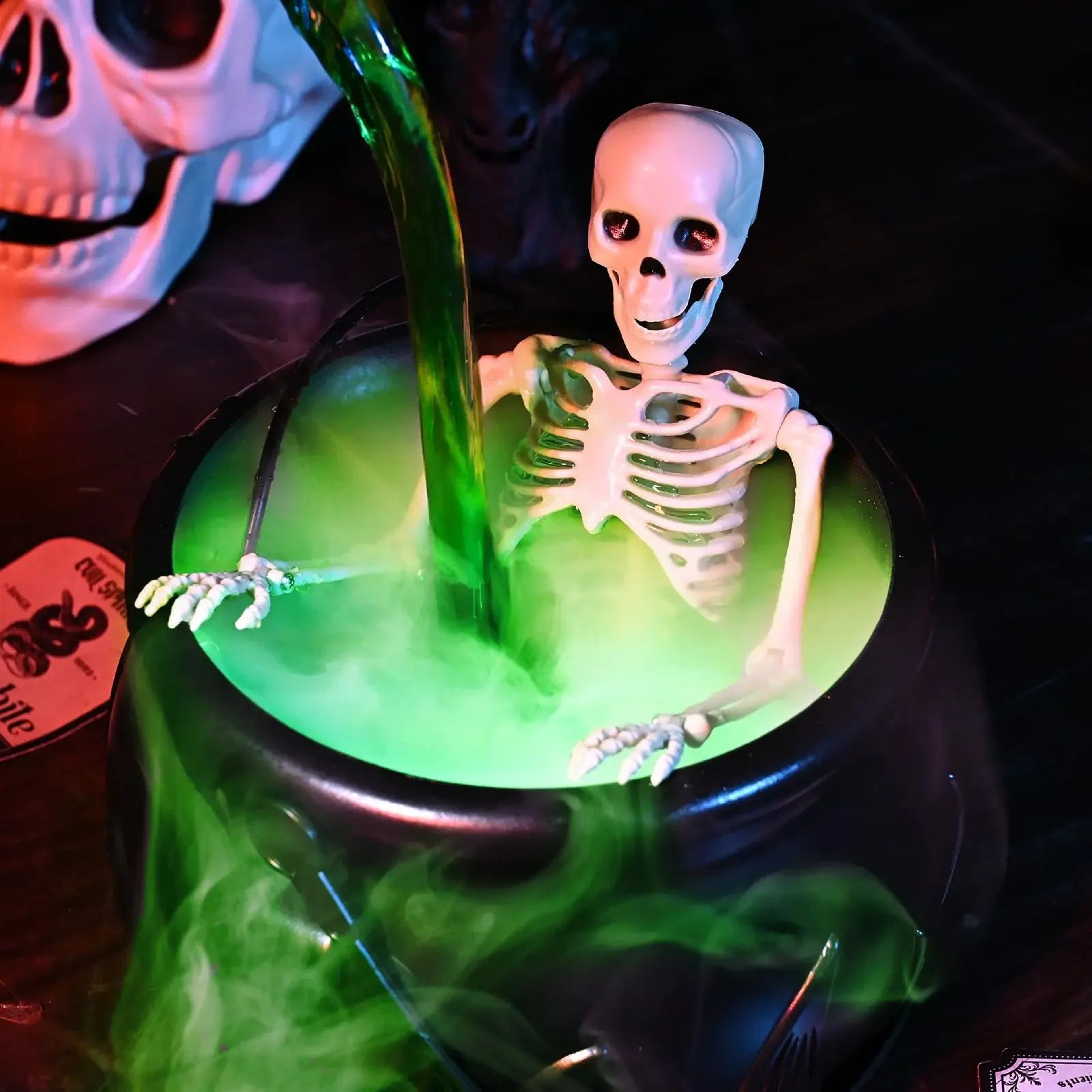 Enchanted Witch Cauldron Halloween Fog Maker With LED Skeleton Decor 4