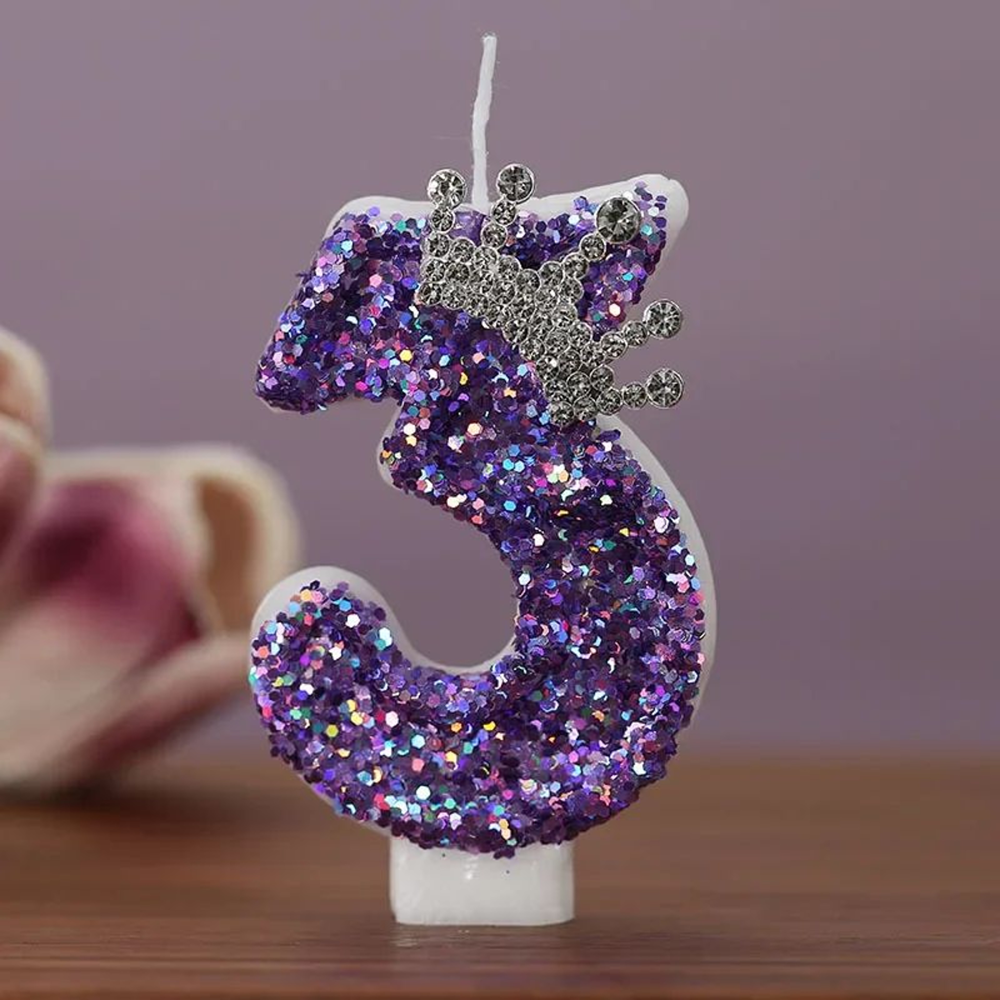 Purple Crown Number Birthday Candle Princess Cake Topper 9