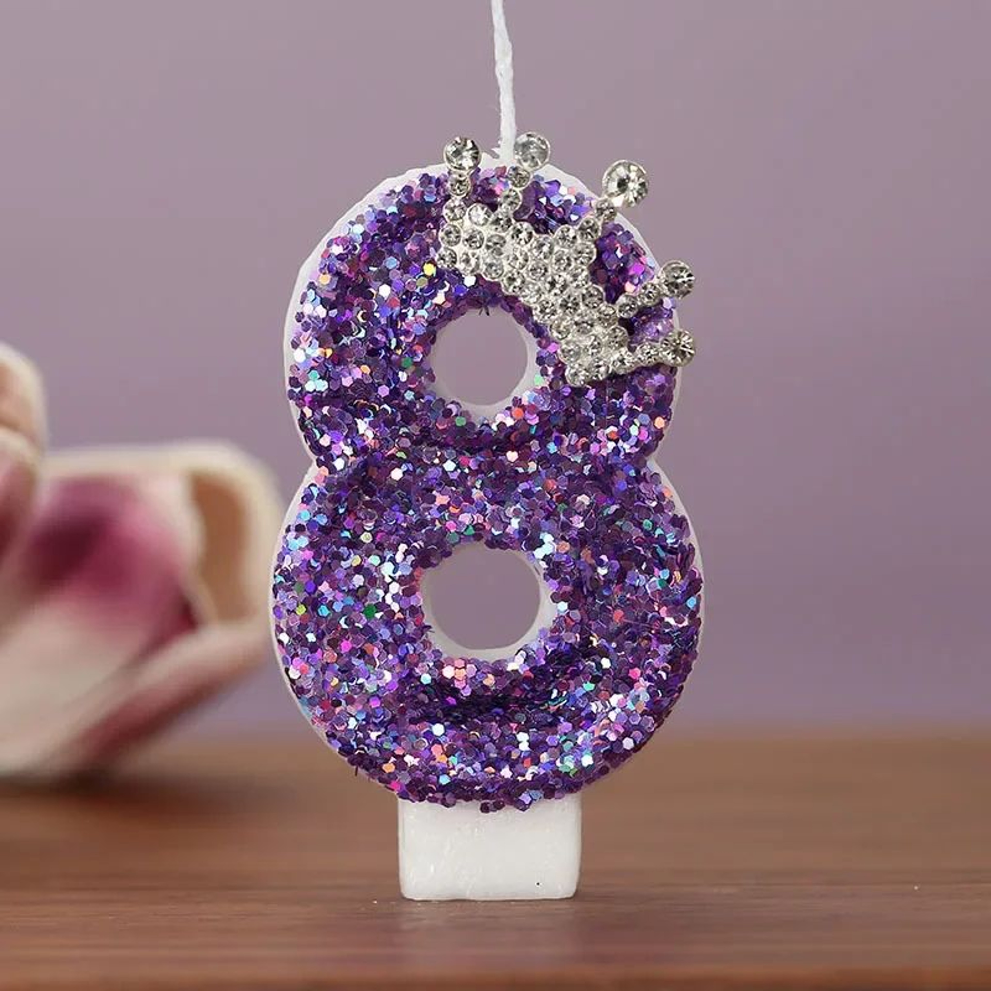 Purple Crown Number Birthday Candle Princess Cake Topper 14