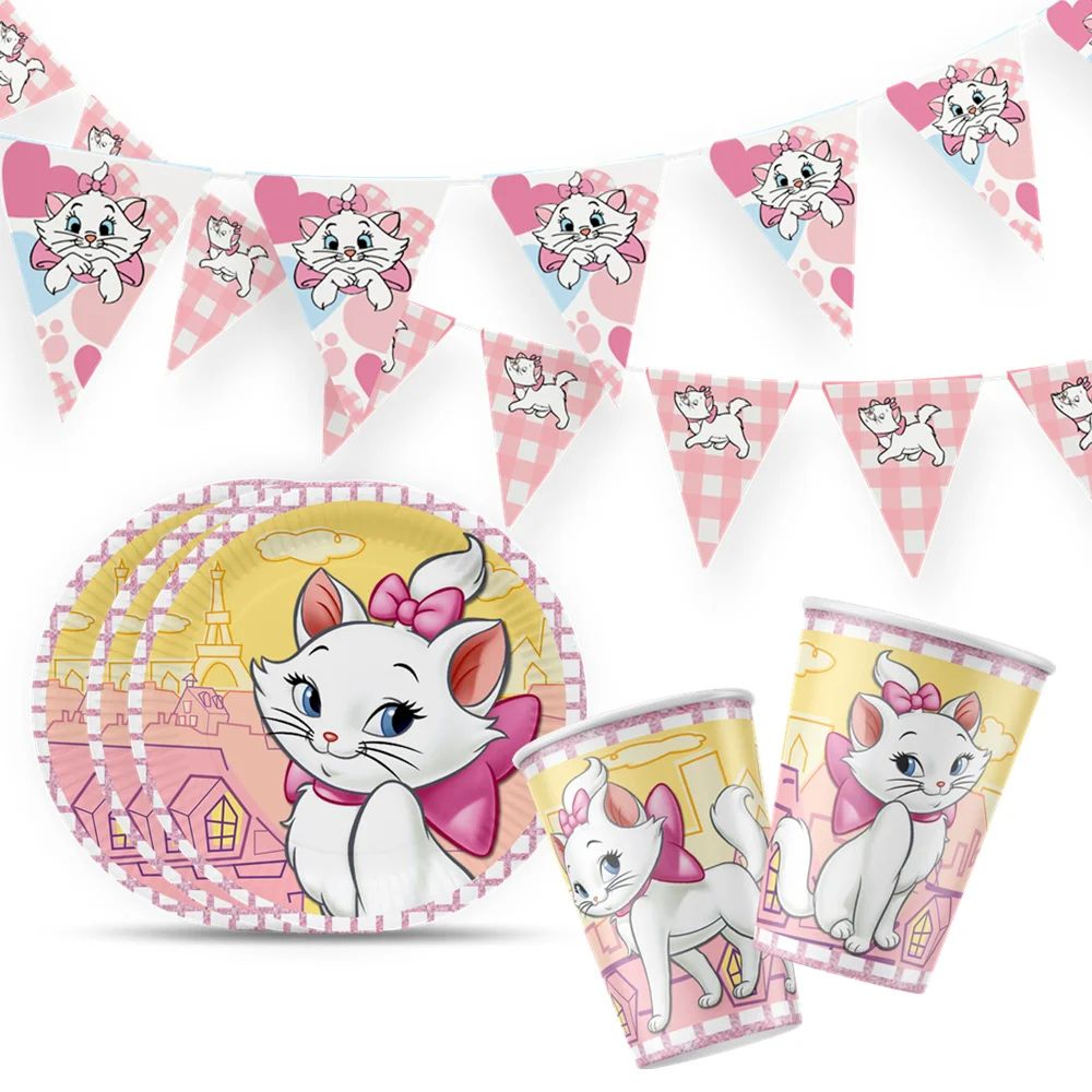Marie Cat Pink Birthday Party Supplies Set With Balloons And Tableware 0