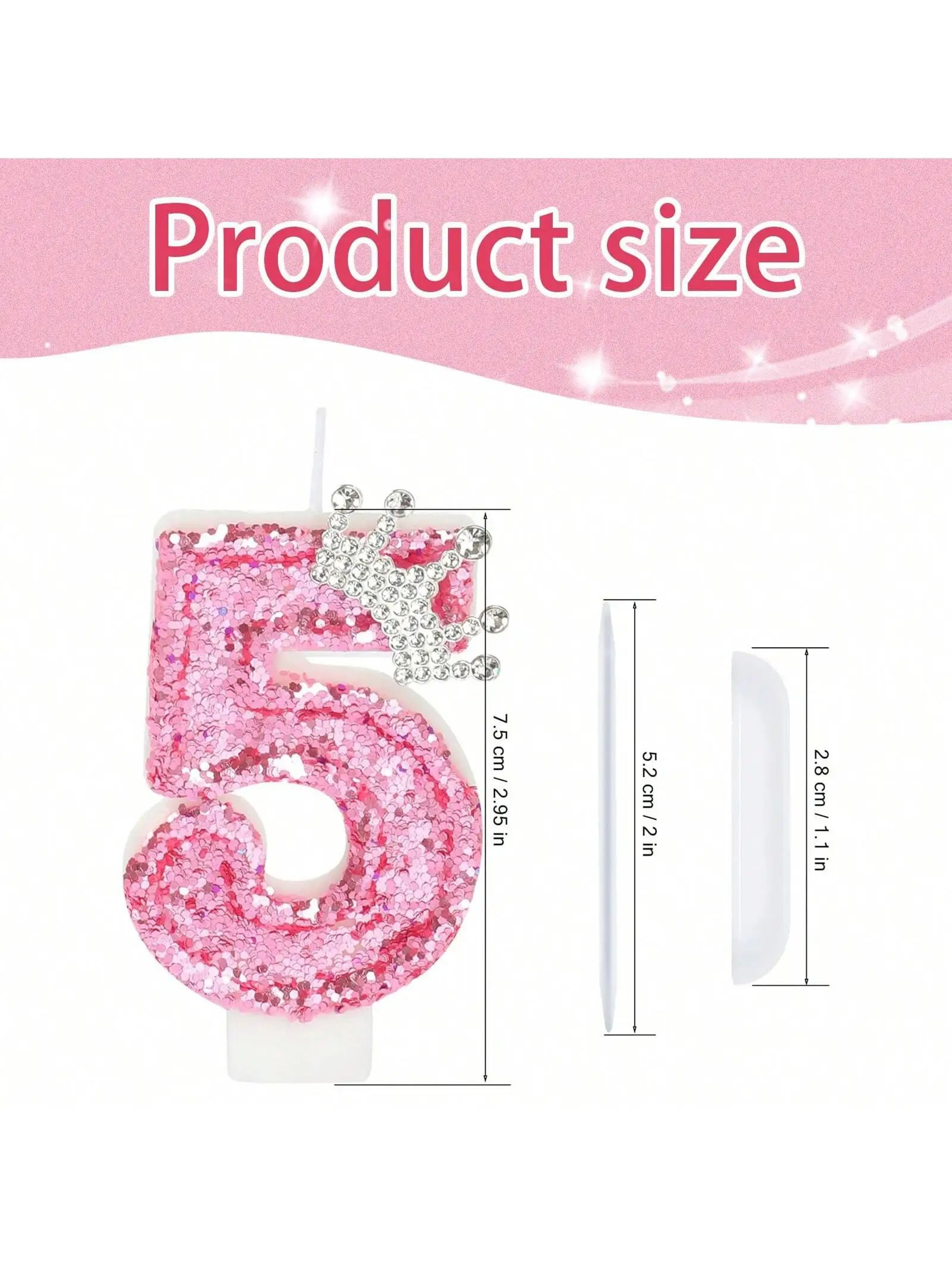 Princess Crown Pink Number Birthday Candle Cake Topper – view 7