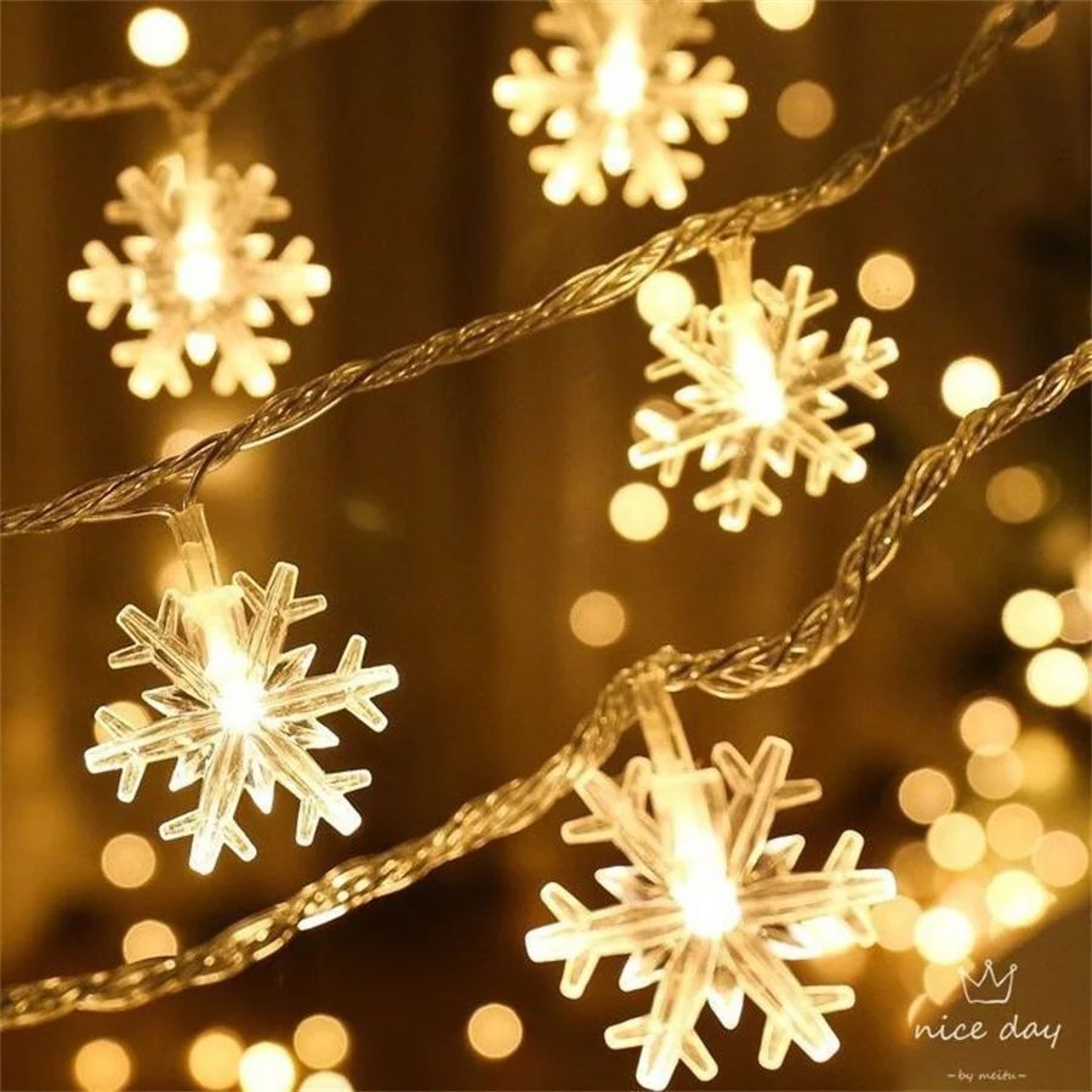 SnowGlow LED Snowflake String Lights For Magical Christmas Decor 7
