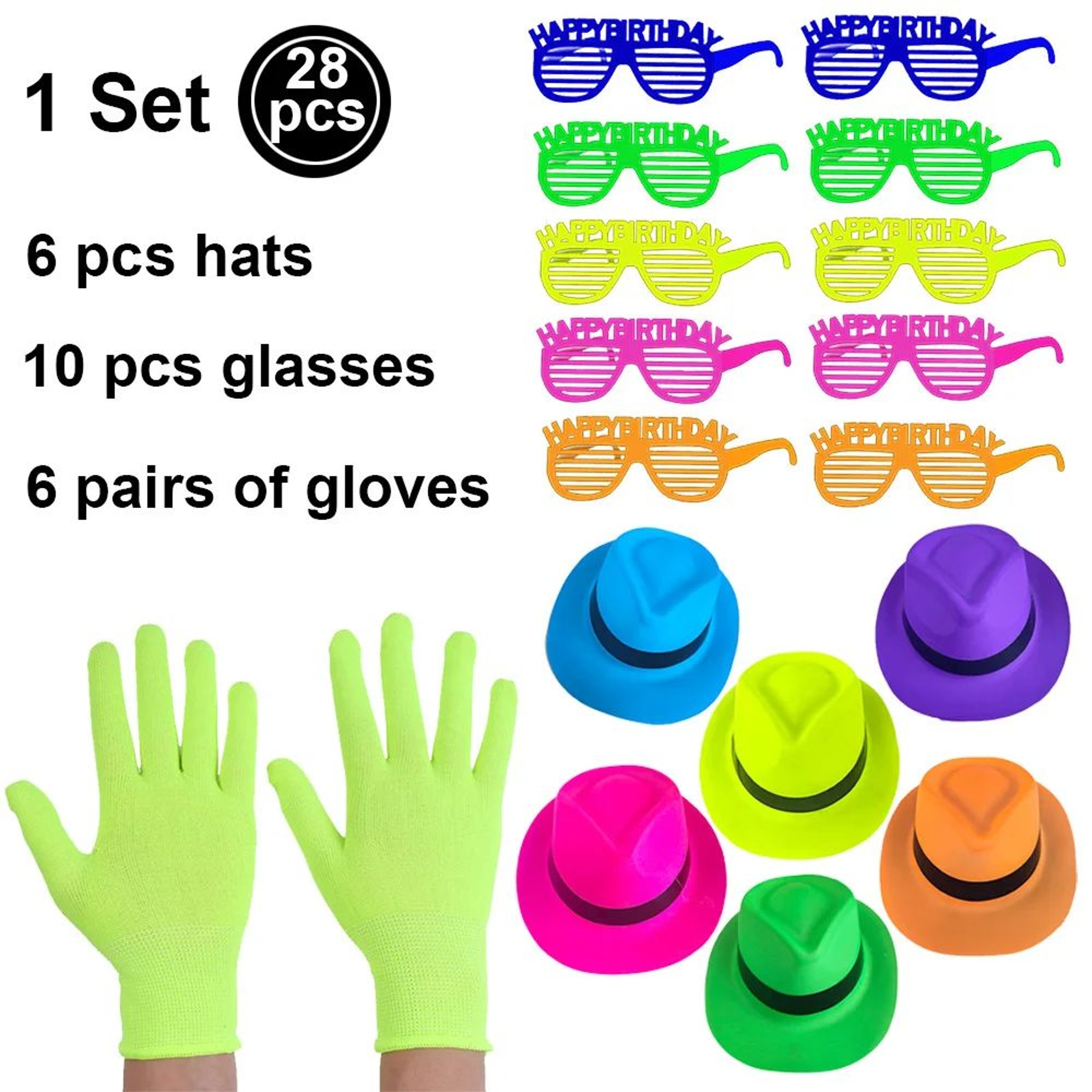 Neon Glow Fedora Party Hats UV Reactive Blacklight Party Hats 12