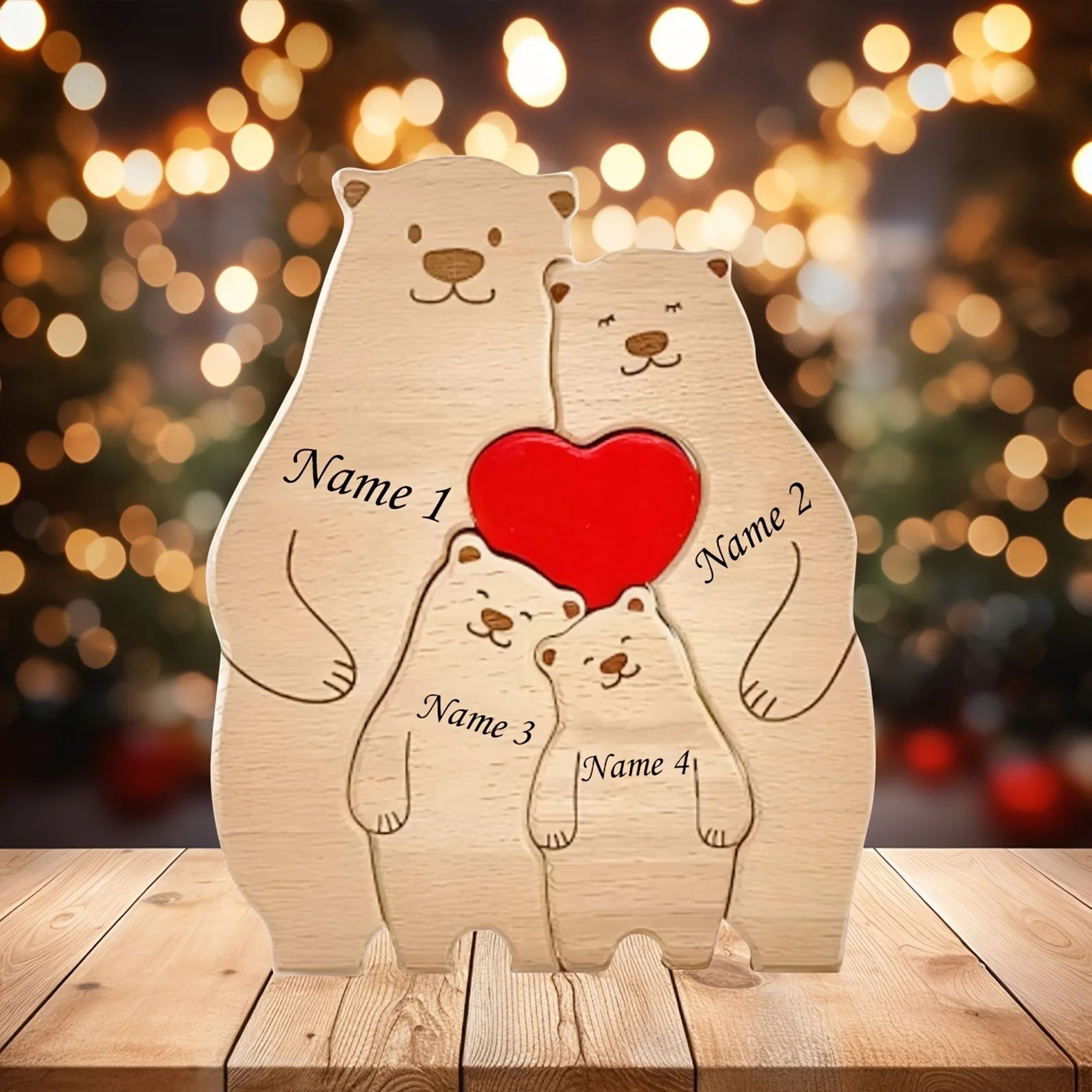 Personalized Family Bear Puzzle Custom Name Wooden Keepsake 8