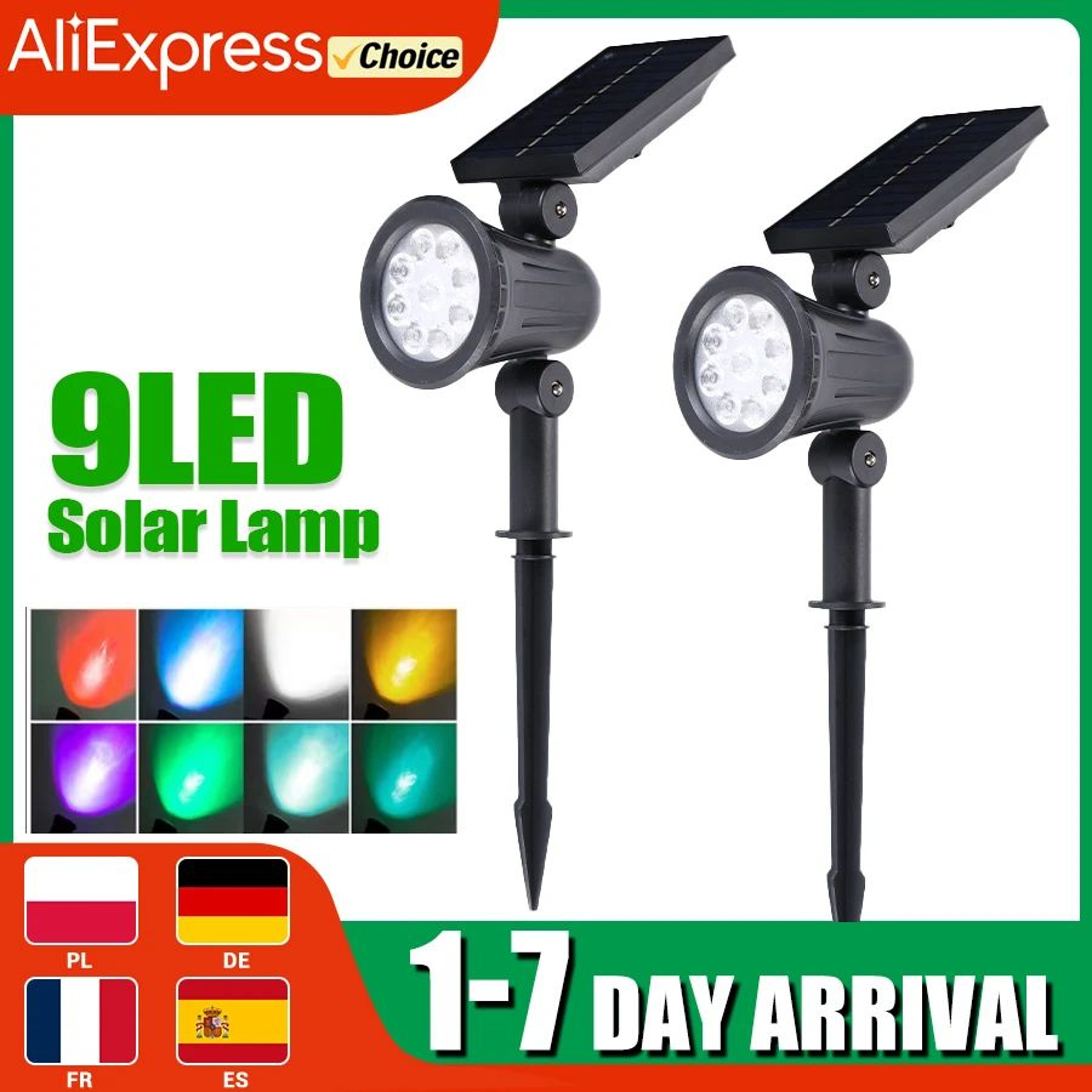 LumaGlow 9 LED Solar Spotlights Outdoor With Adjustable Brightness 0