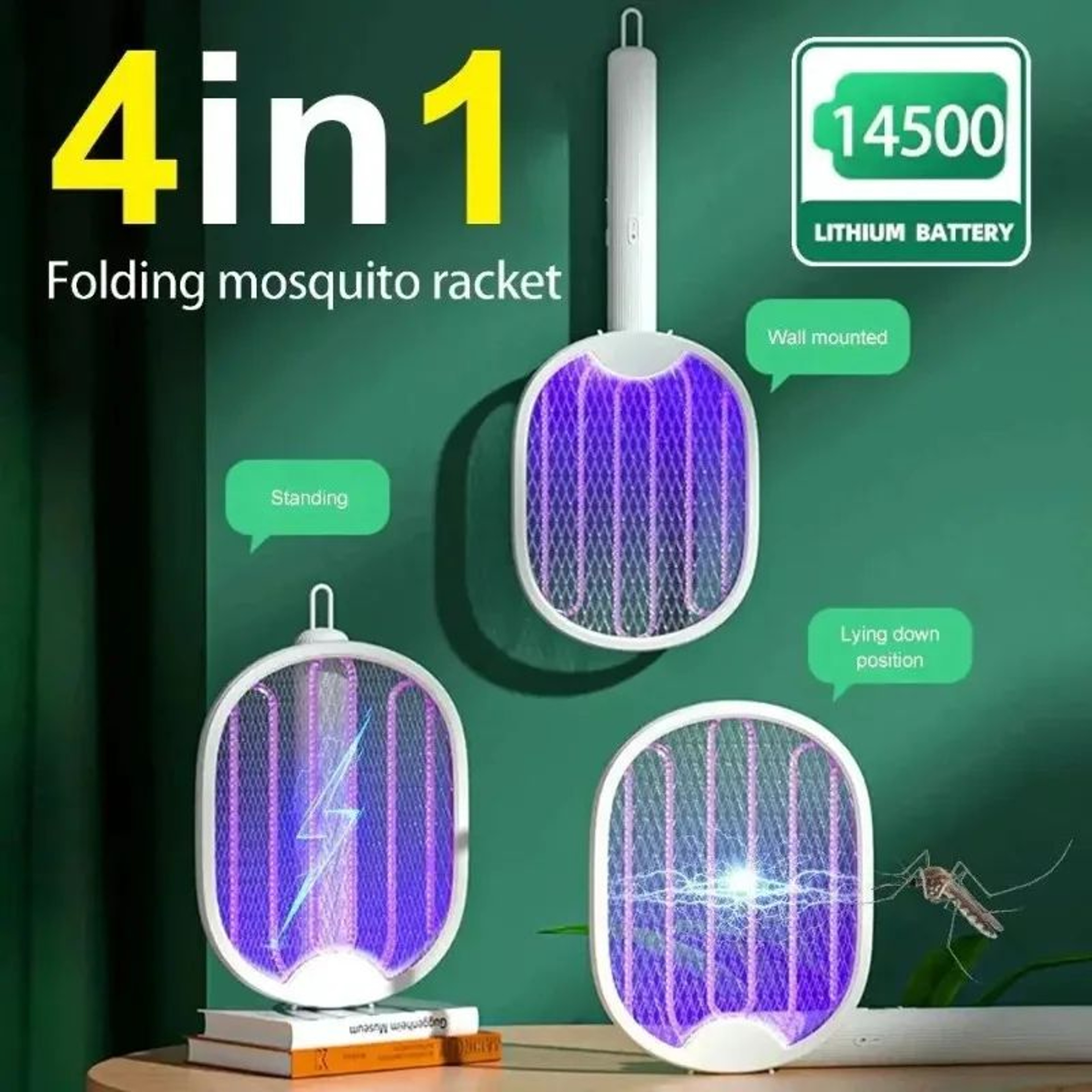 FoldAway 3000V Electric Mosquito Swatter With UV Bug Zapper 0