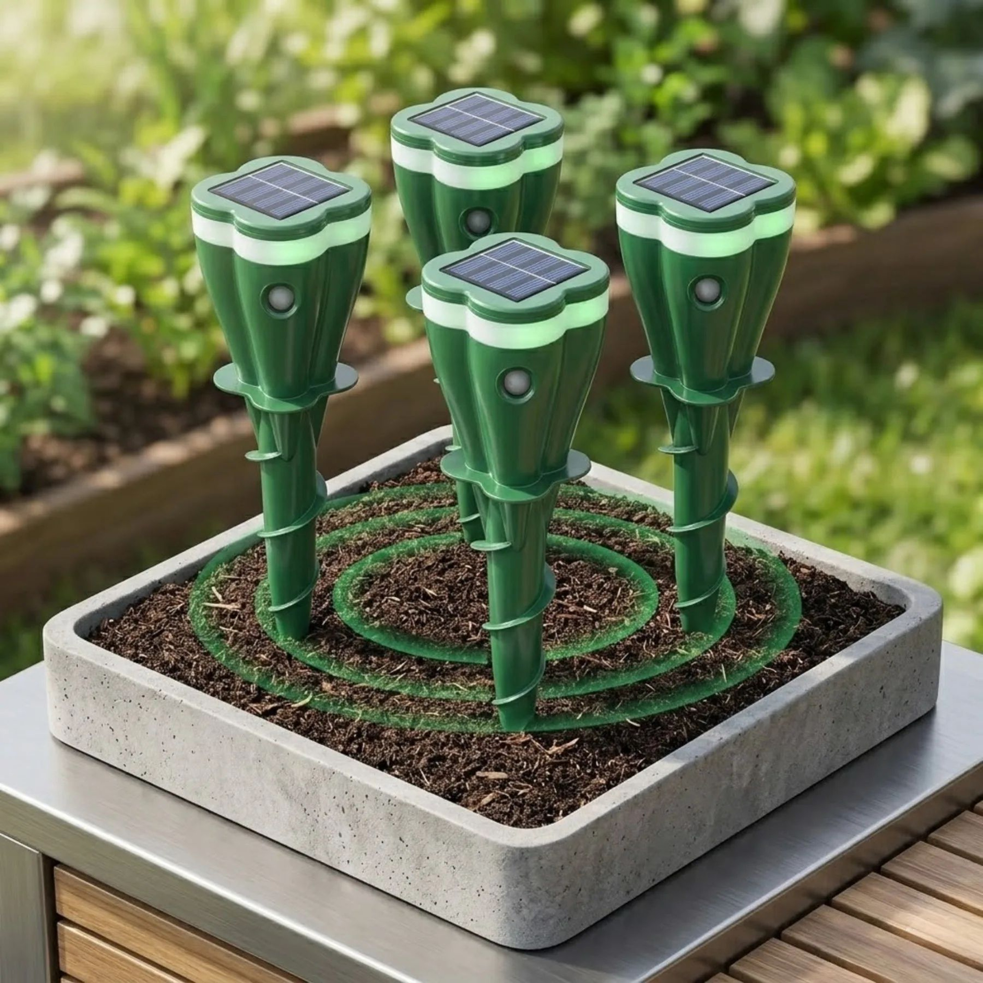 SolarGuard 4Pack Solar Mole Repellent Stakes For Lawn And Garden 0