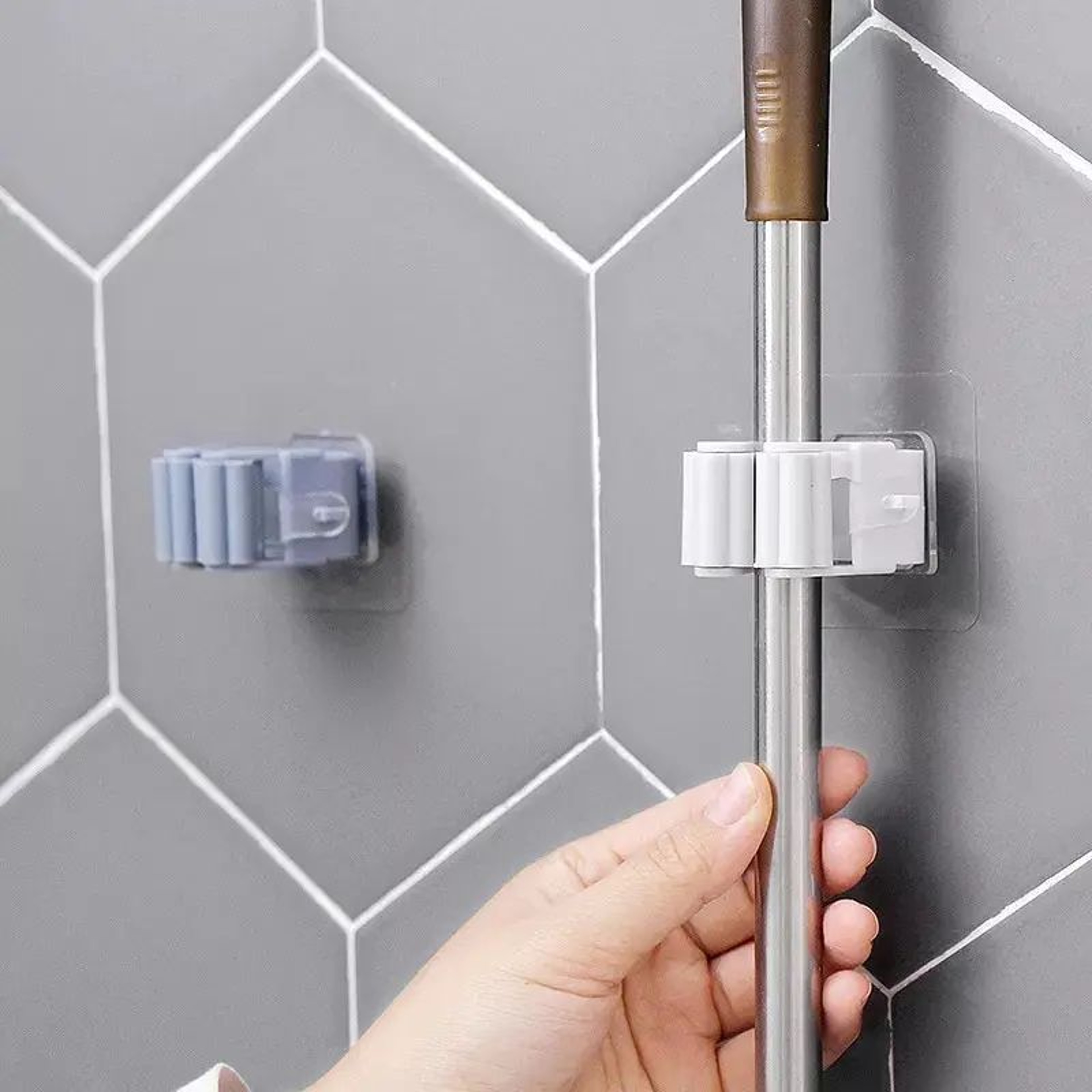 GripNest SelfAdhesive Wall Mounted Mop And Broom Holder 0