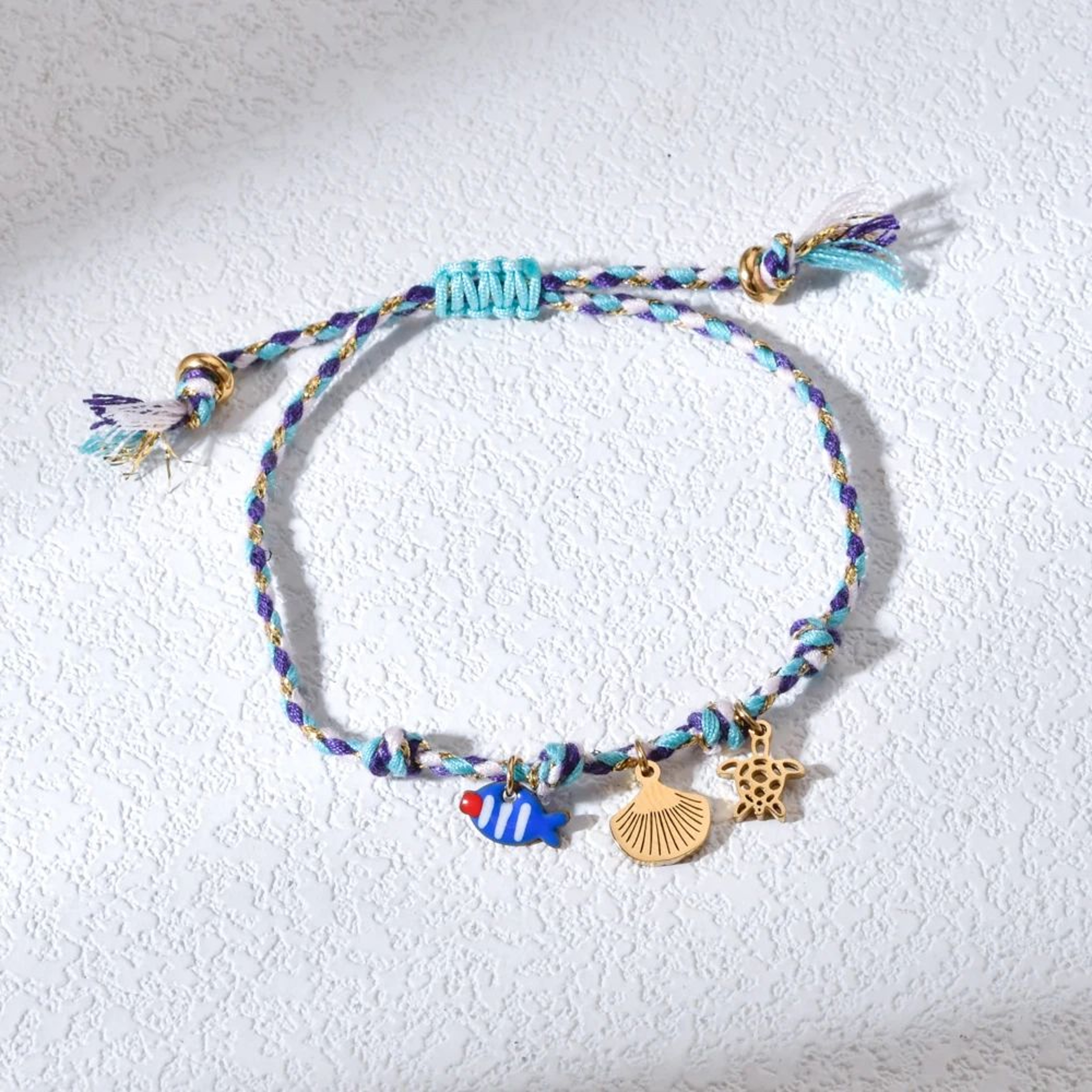 Handmade Ocean Charm Braided Bracelet With Starfish Shell And Fish Pendants 4