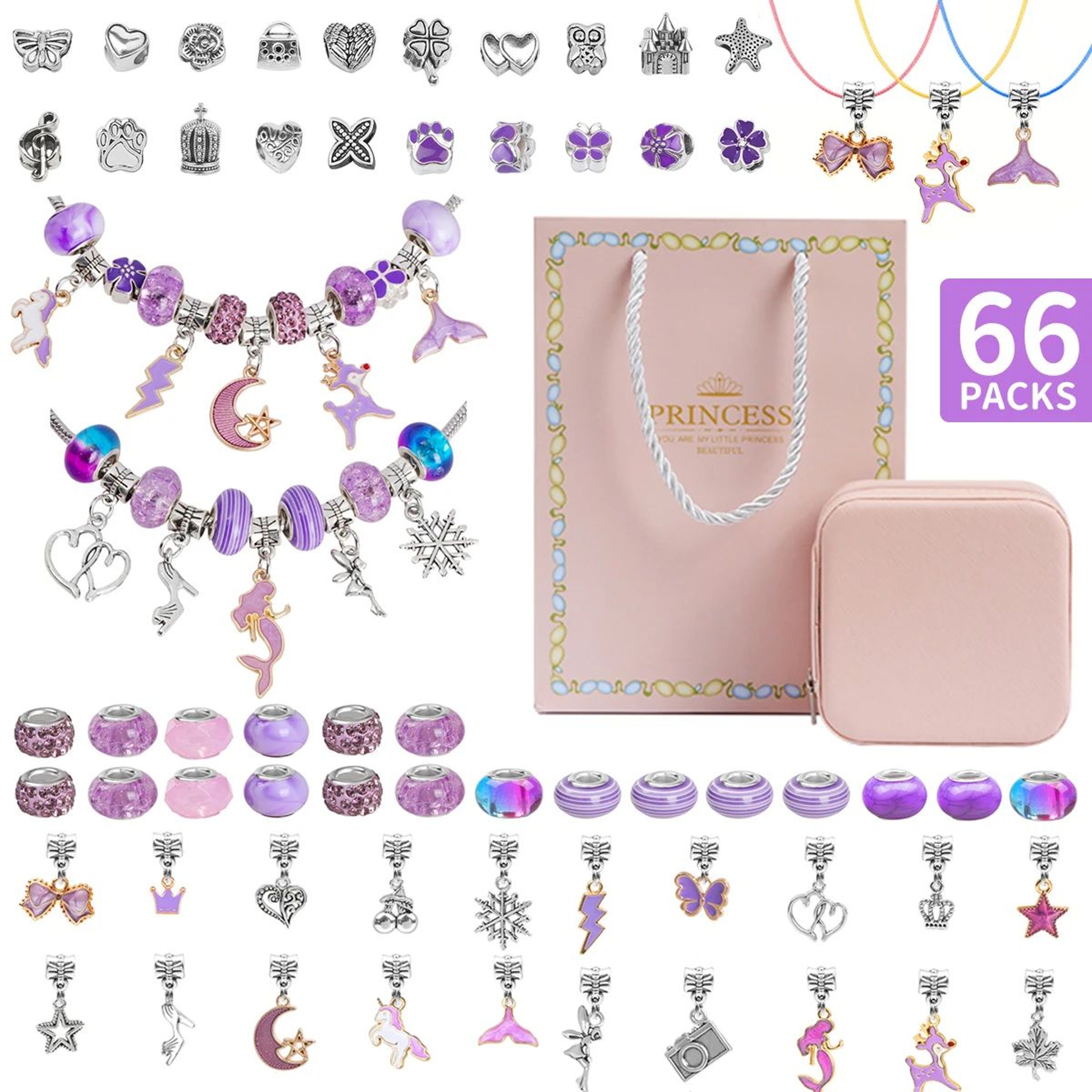 66PCS DIY Charm Bracelet And Necklace Jewelry Making Kit For Girls 7