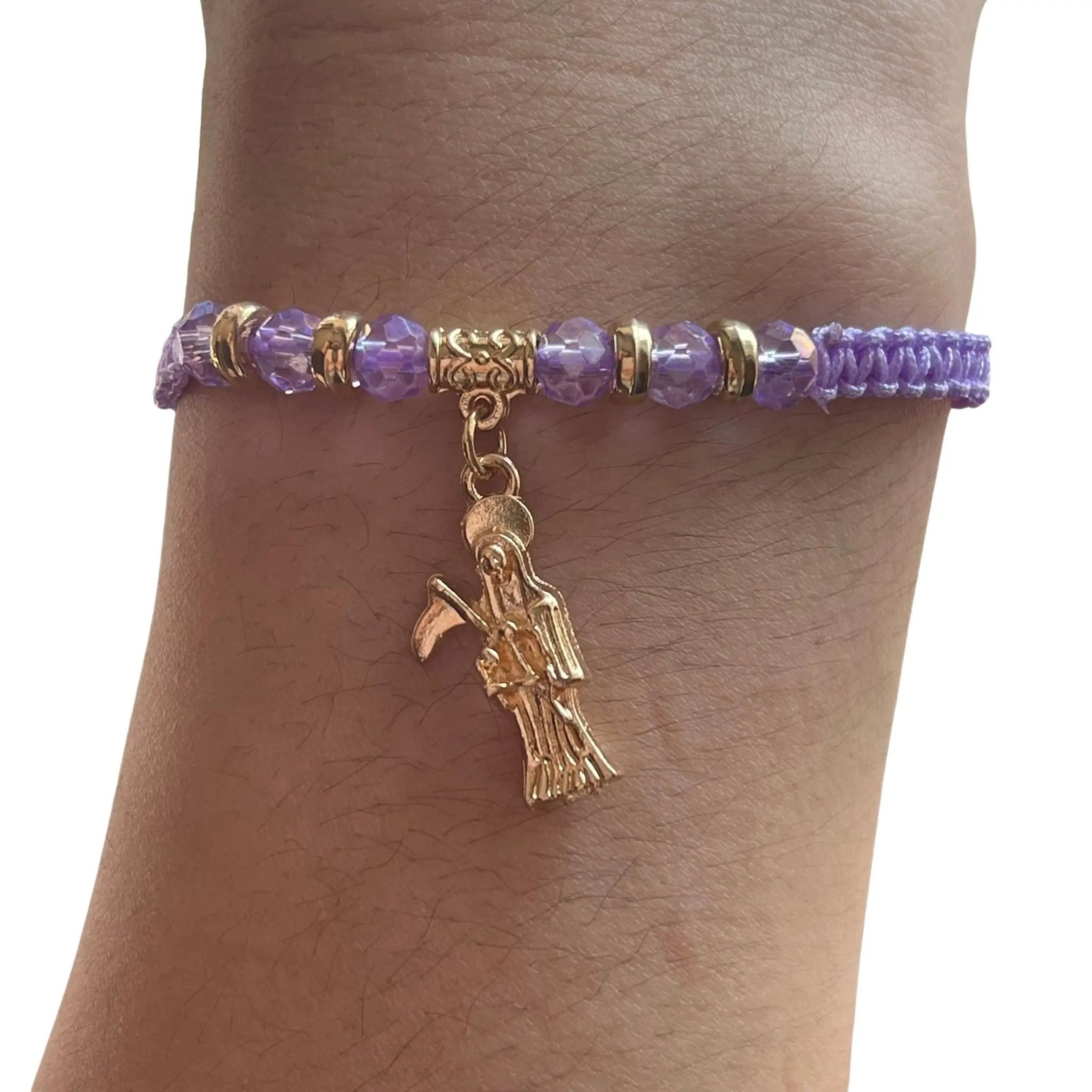 Gold Plated Grim Reaper Adjustable Handmade Rope Bracelet 3