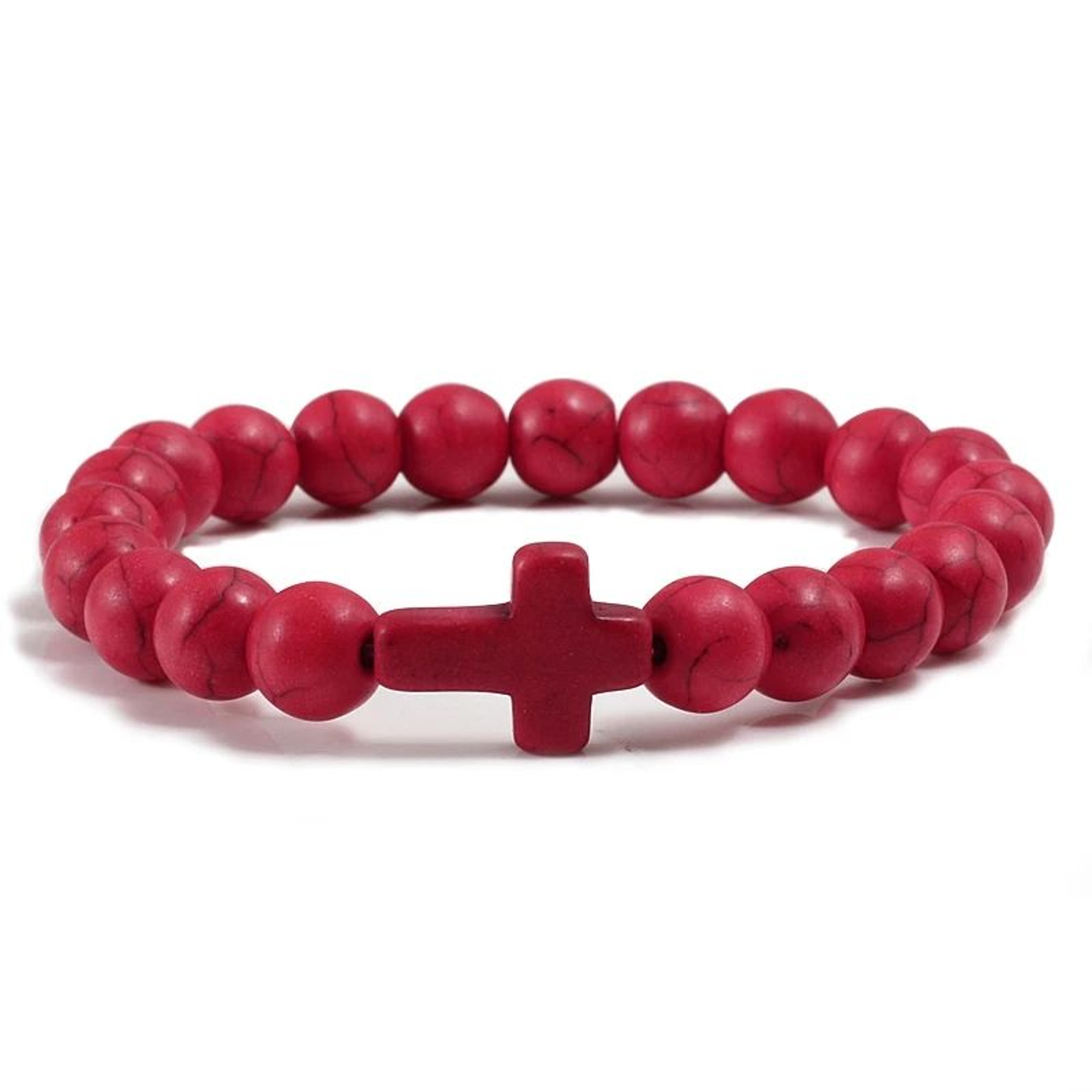 Jesus Cross Natural Stone Lava Bead Bracelet 12
