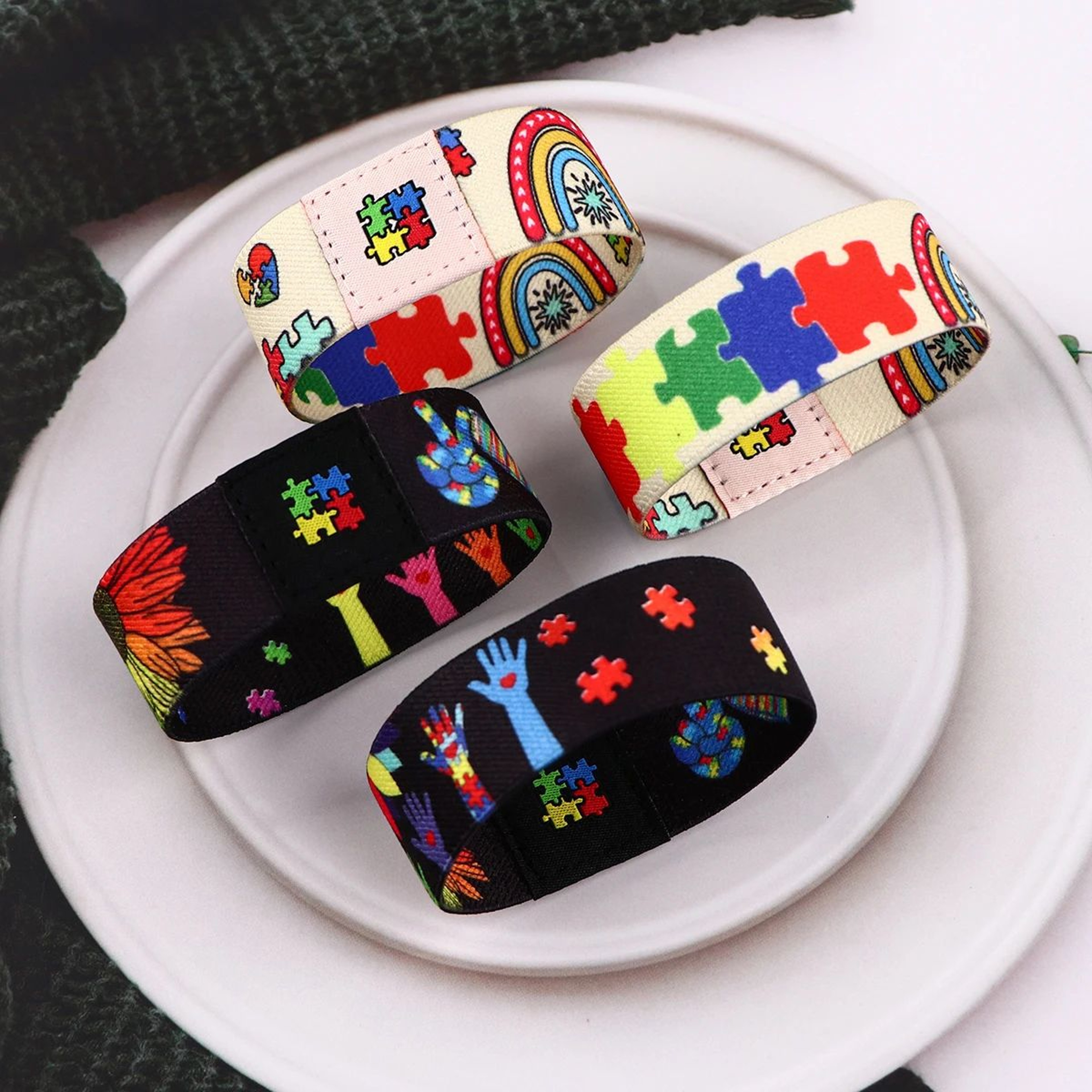 Colorful Autism Awareness Puzzle Stretch Bracelet 5
