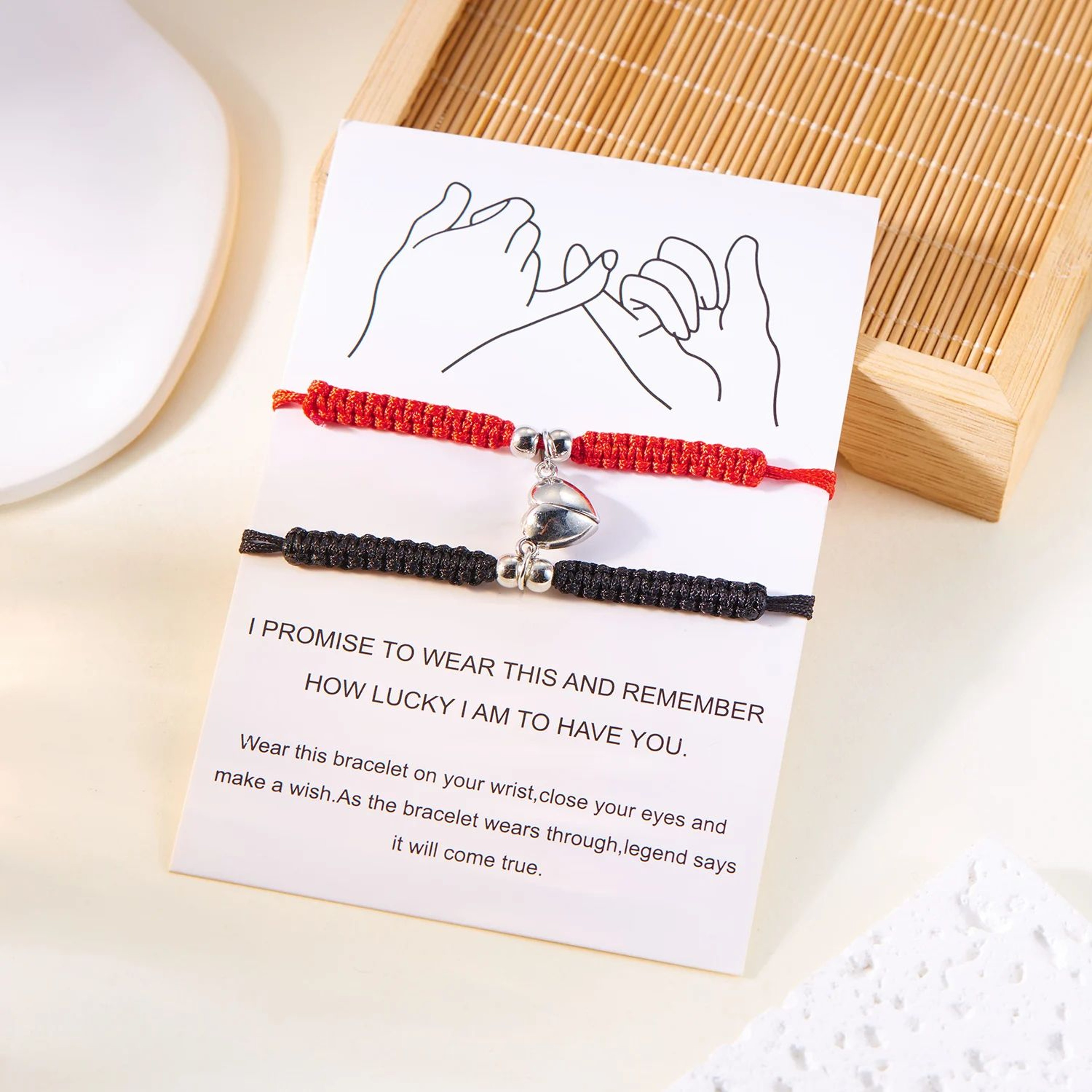 2 PCS Red Rope Magnetic Heart Couple Bracelets 6