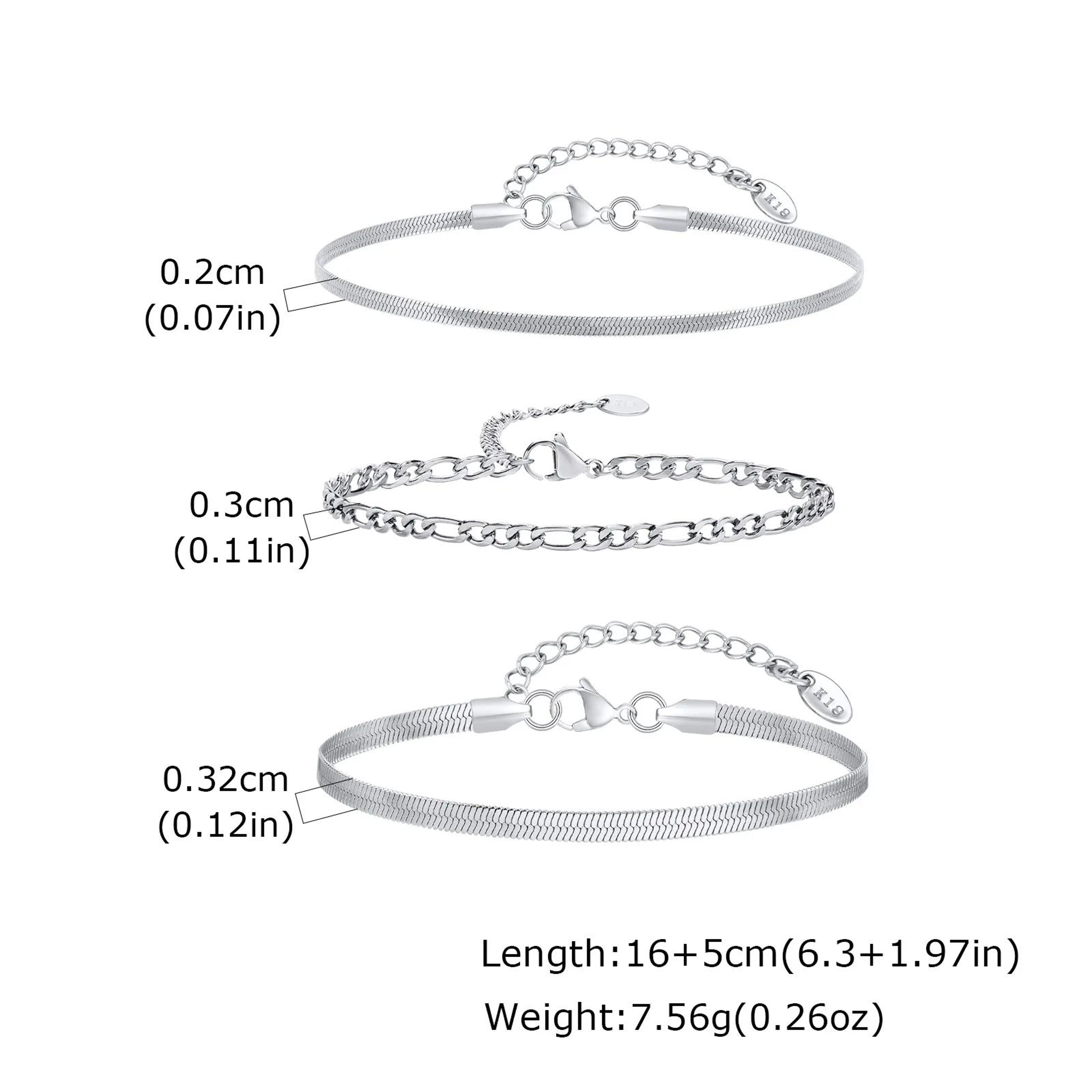 3PCS Mens Silver Twist Chain Bracelet Set  Thin Punk Layering Wristbands 8