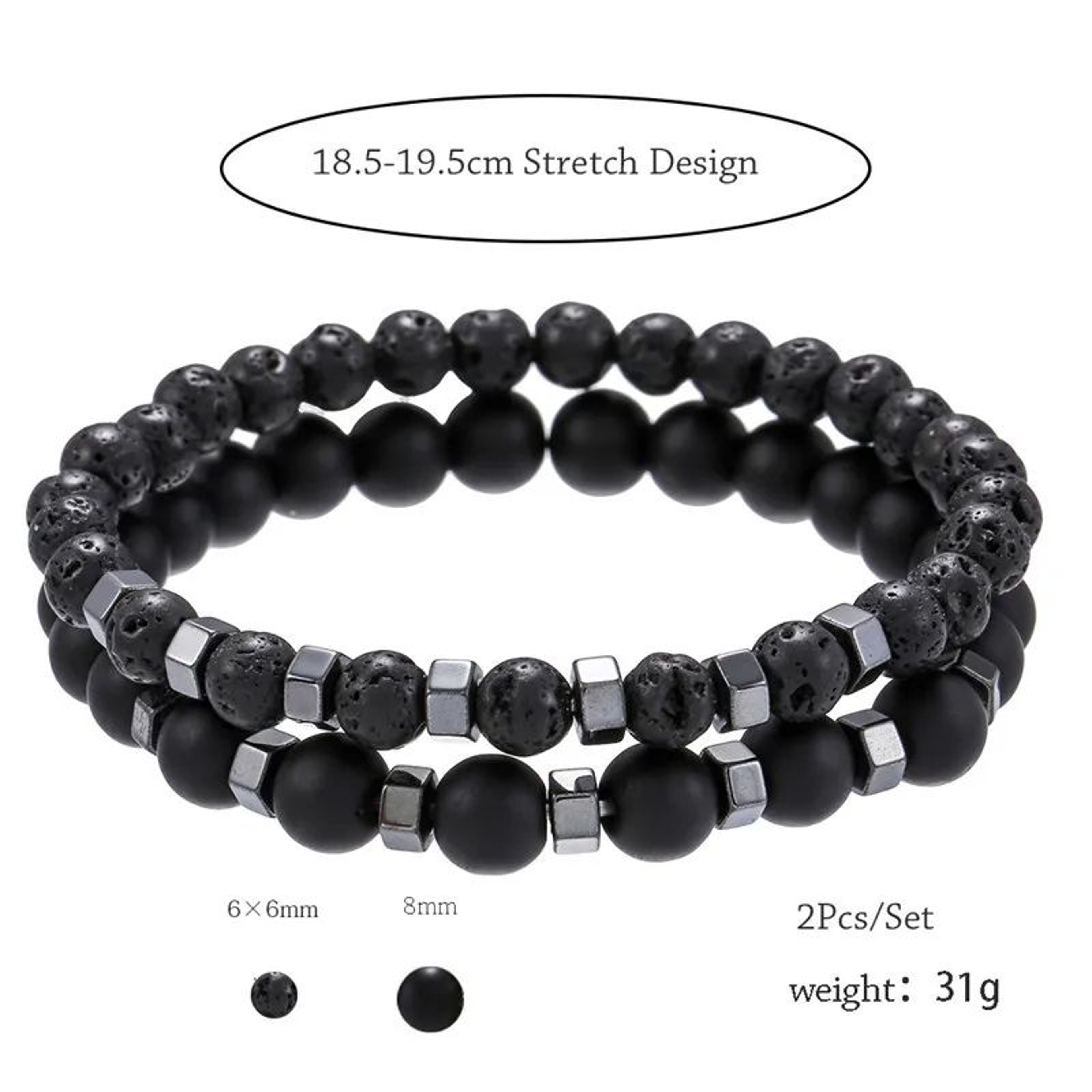2Pcs Lava Stone Tiger Eye Beaded Bracelet Set for Men and Women – view 6