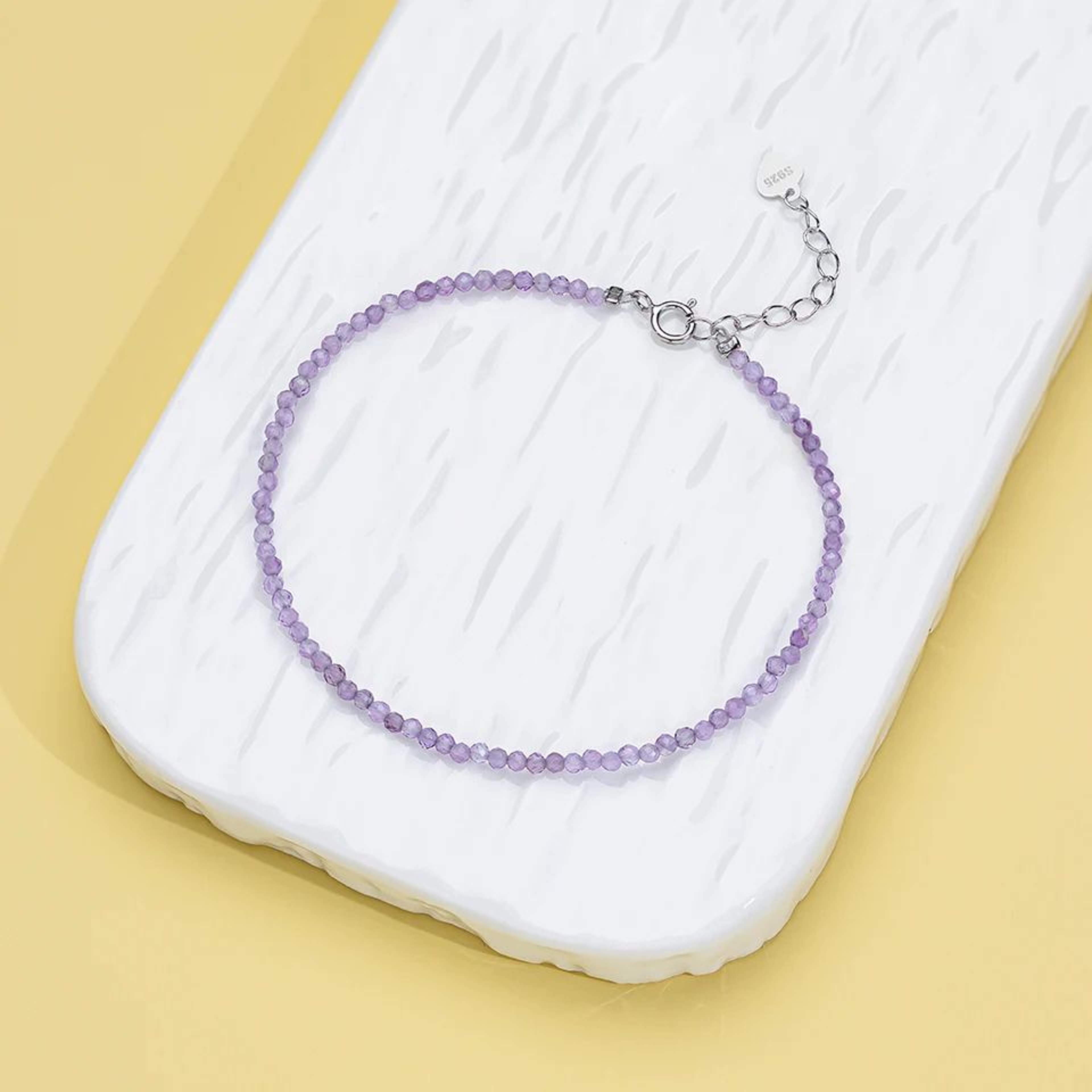Dainty 2MM Natural Stone Beaded Bracelet With 925 Sterling Silver 8